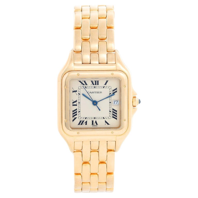 Cartier Panther 18k Gelbgold Herren-Quarz-Uhr mit Datum W25014B9 im Angebot  bei 1stDibs
