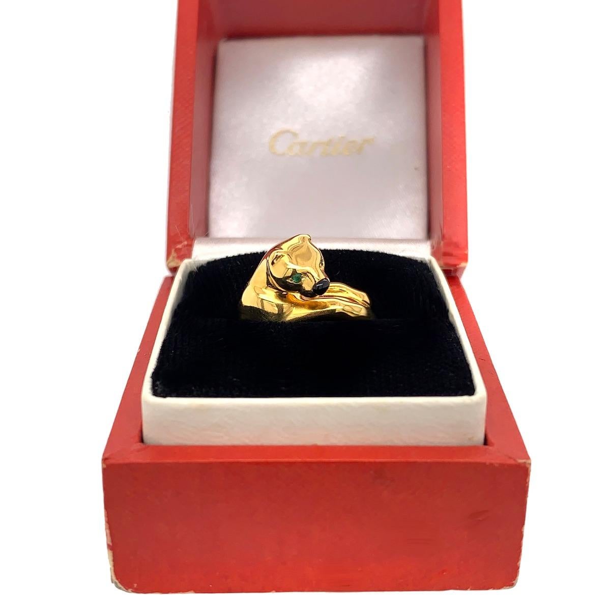Brand: Cartier 
Metal: 18k Yellow Gold
Condition: Excellent
Ring Size: 7.5
Total Item Weight:  11.9 g
Comes With Original Box.

SKU#R-01574