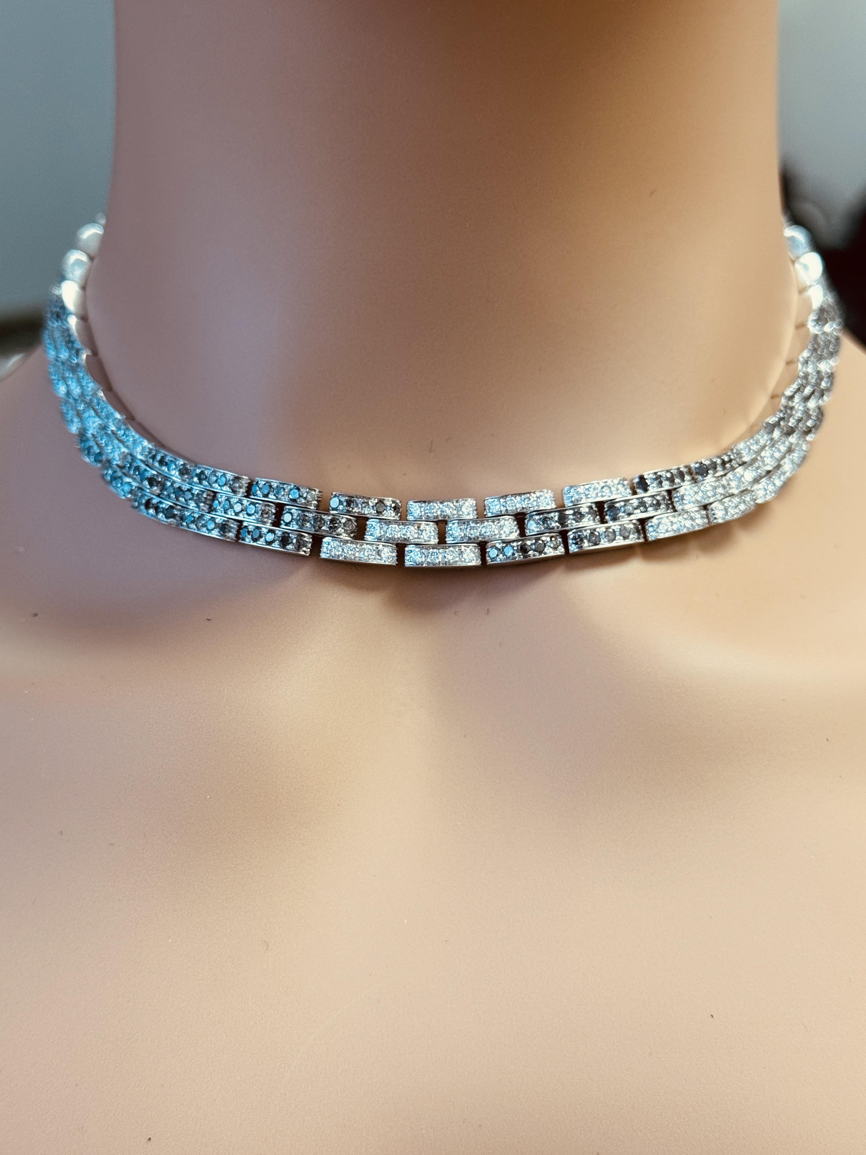 Cartier Panther Black & White Diamonds 18K White Gold Link Necklace In condizioni buone in vendita a Great Neck Plaza, NY