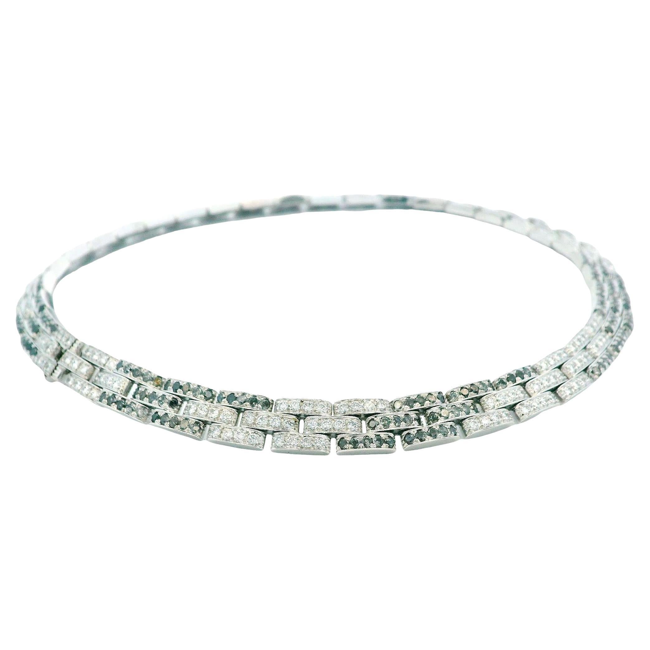 Cartier Panther Black 
White Diamonds 18K White Gold Link Necklace in vendita