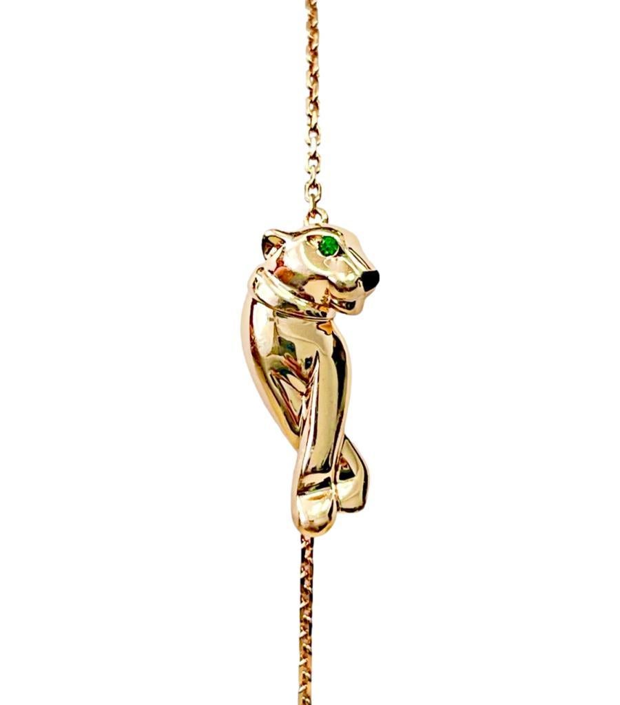 Cartier 'Panther' Bracelet In 18k Rose Gold
From the iconic Timeless Panther collection, rose gold panther 
Tsavorite green eye. Single link bracelet with two close options and a lobster clasp closure.
Size - One Size
Condition -Very Good (May have