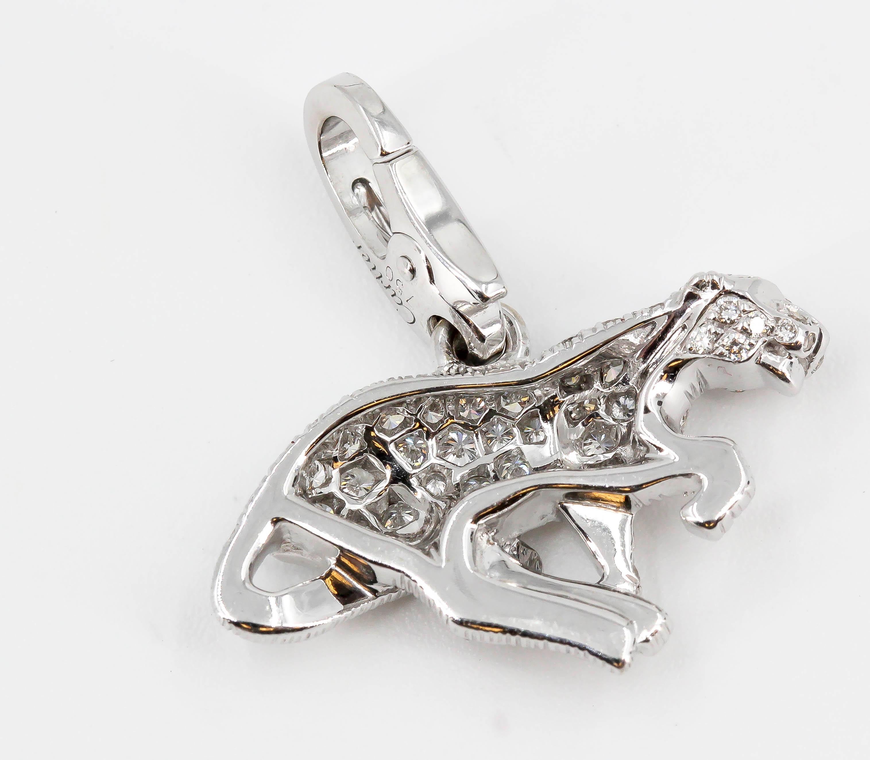 Brilliant Cut Cartier Panther Diamond and 18 Karat White Gold Charm