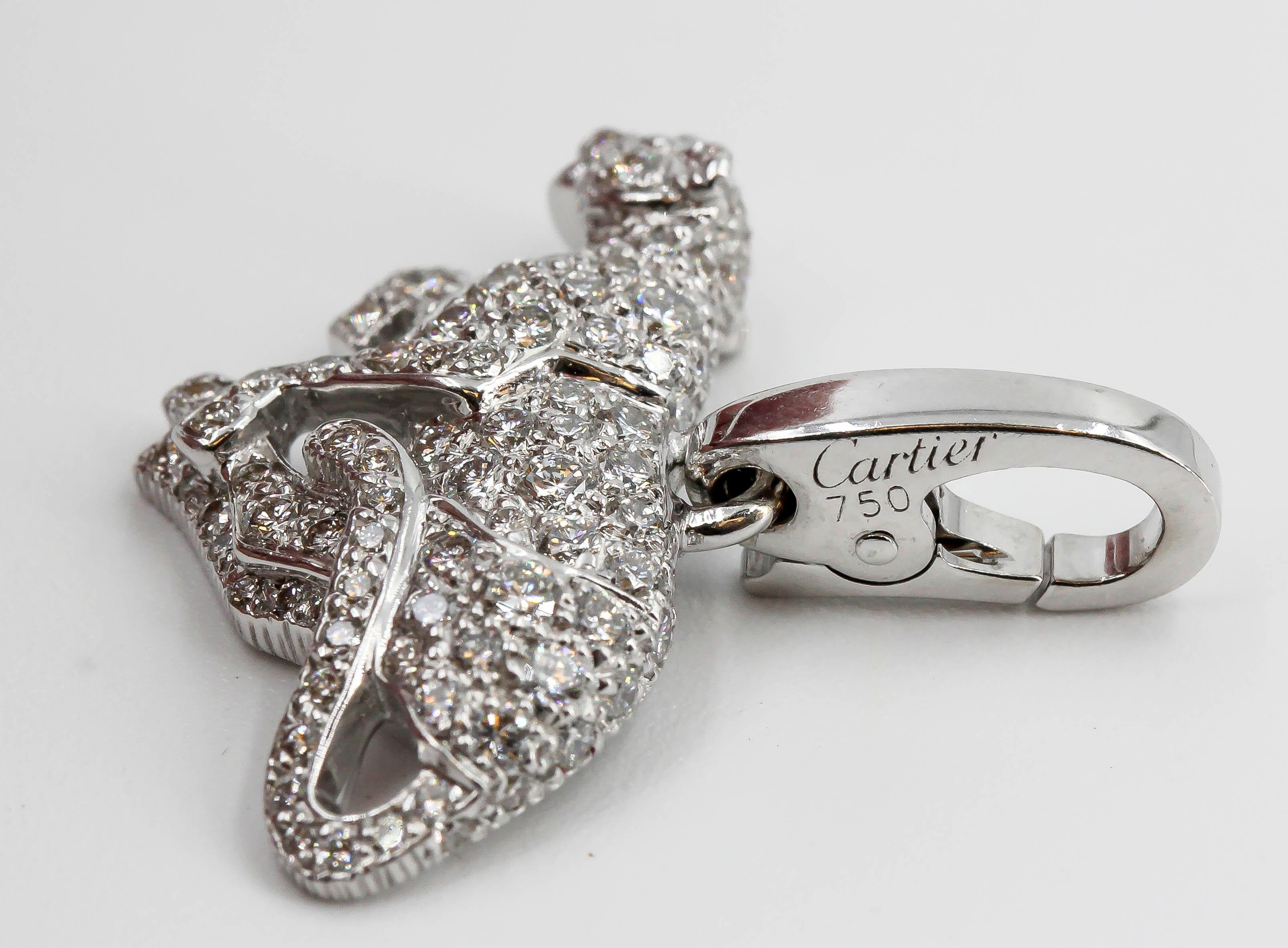 Cartier Panther Diamond and 18 Karat White Gold Charm In Good Condition In New York, NY