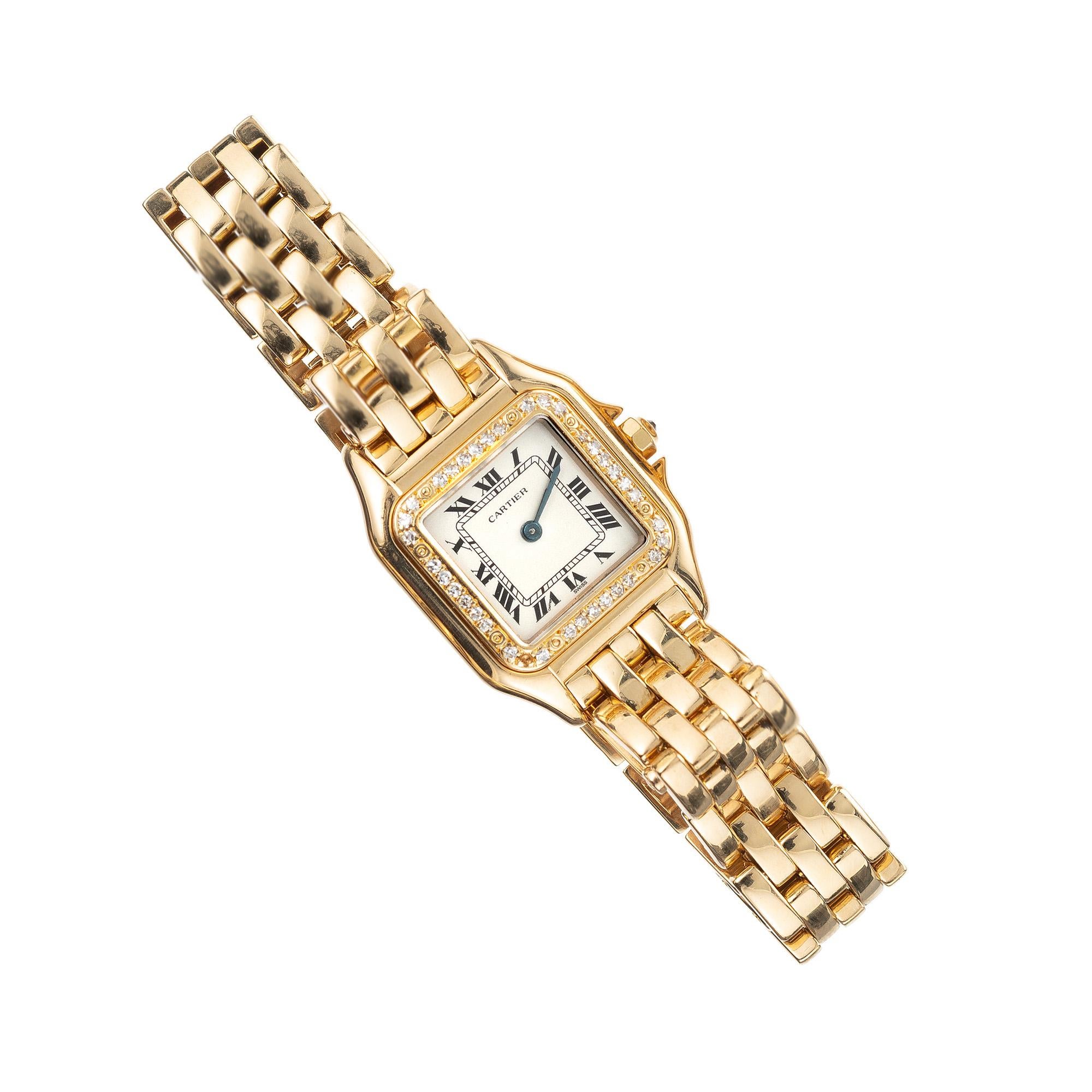 Cartier Panther Diamond Bezel Silver Dial 18k Yellow Gold Wristwatch In Excellent Condition In Stamford, CT