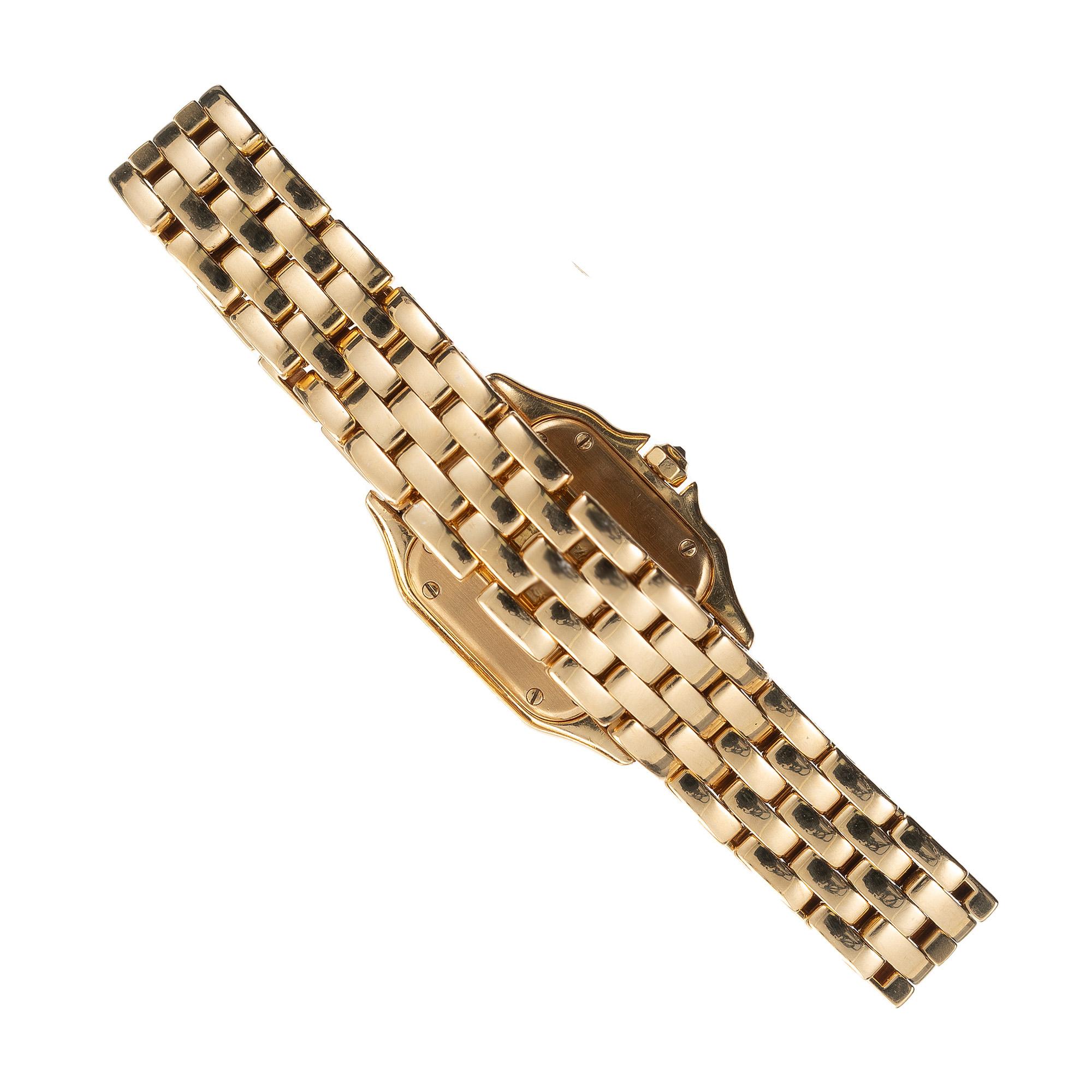 Women's Cartier Panther Diamond Bezel Silver Dial 18k Yellow Gold Wristwatch