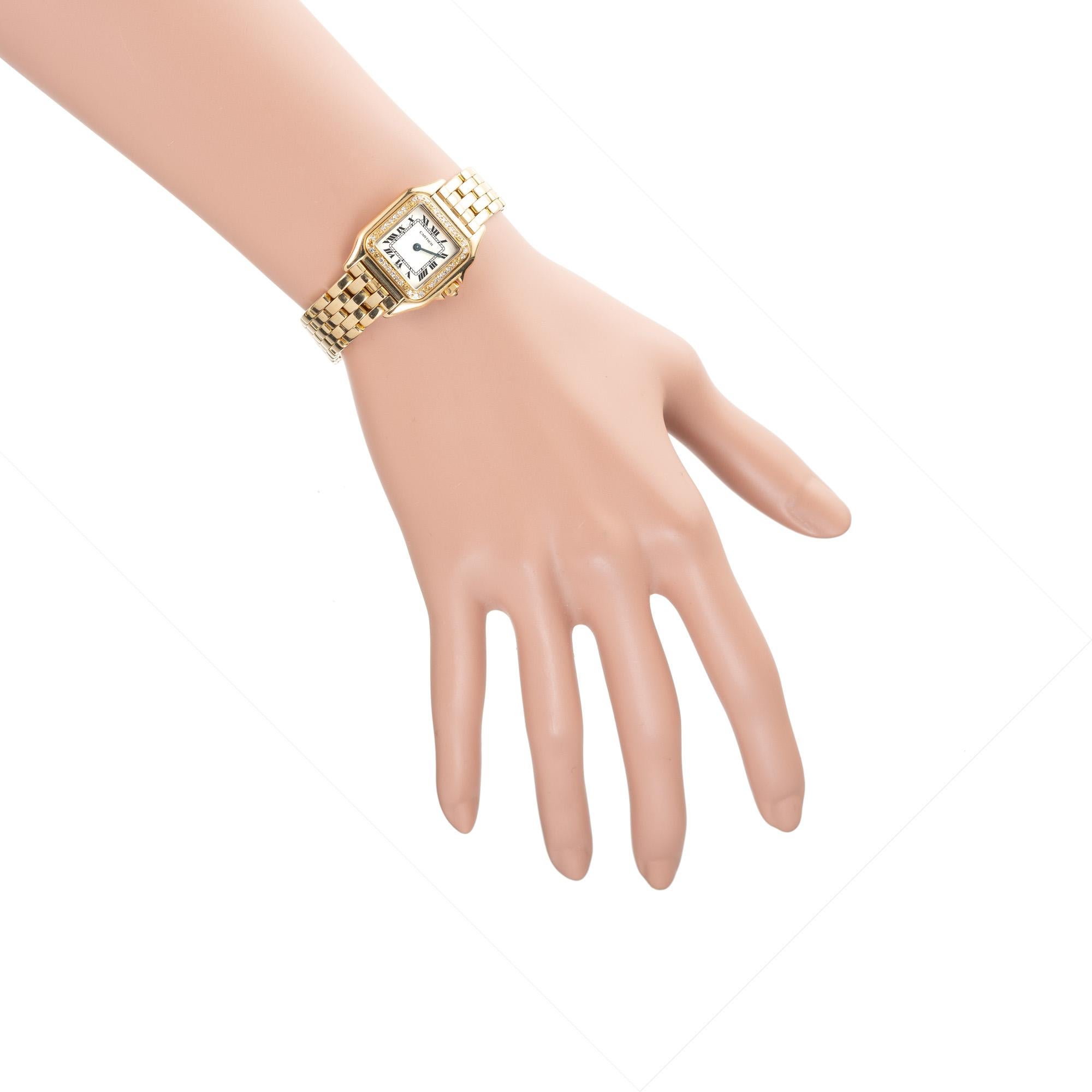 Cartier Panther Diamond Bezel Silver Dial 18k Yellow Gold Wristwatch 4