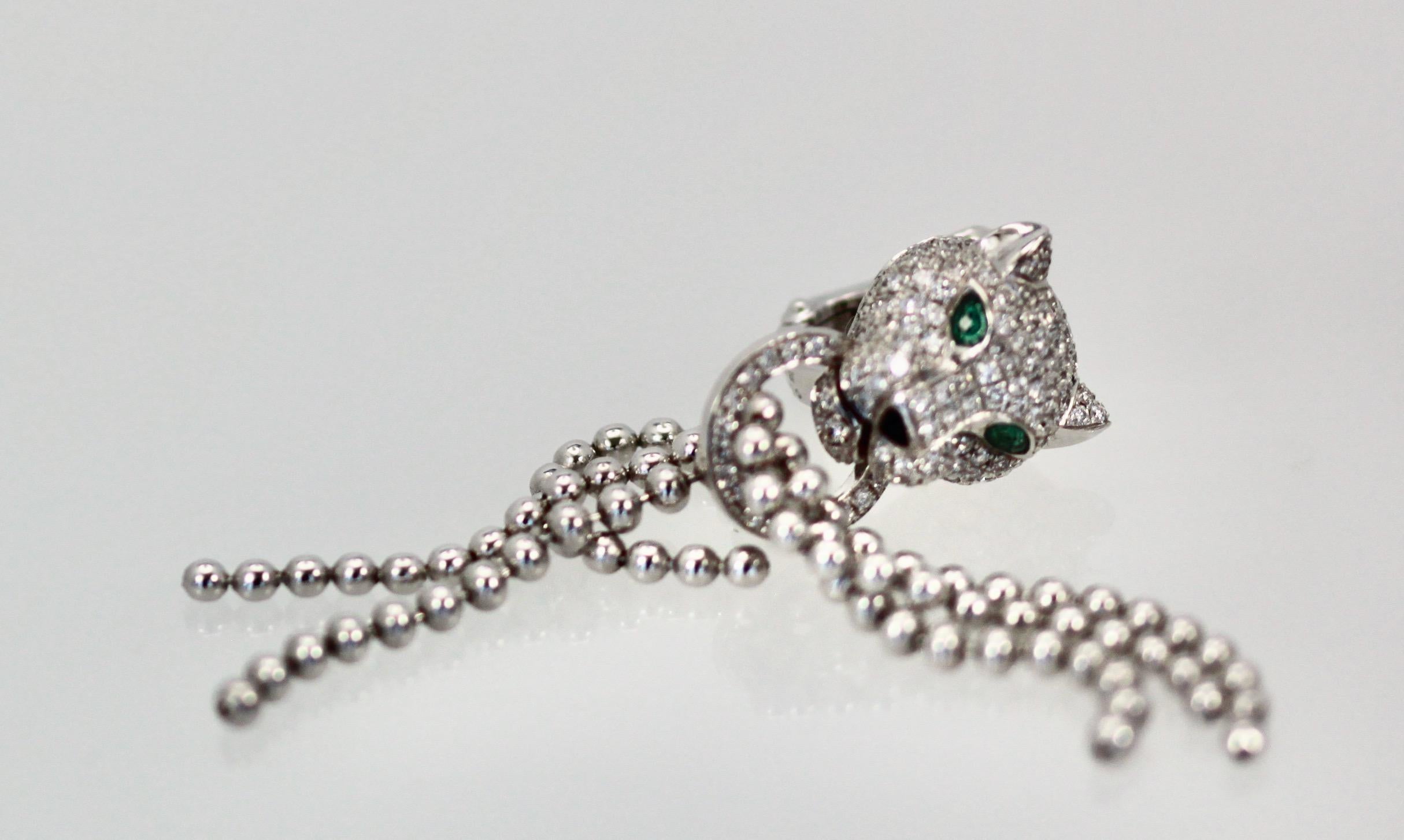 Modern Cartier Panther Diamond Earrings with Tassels