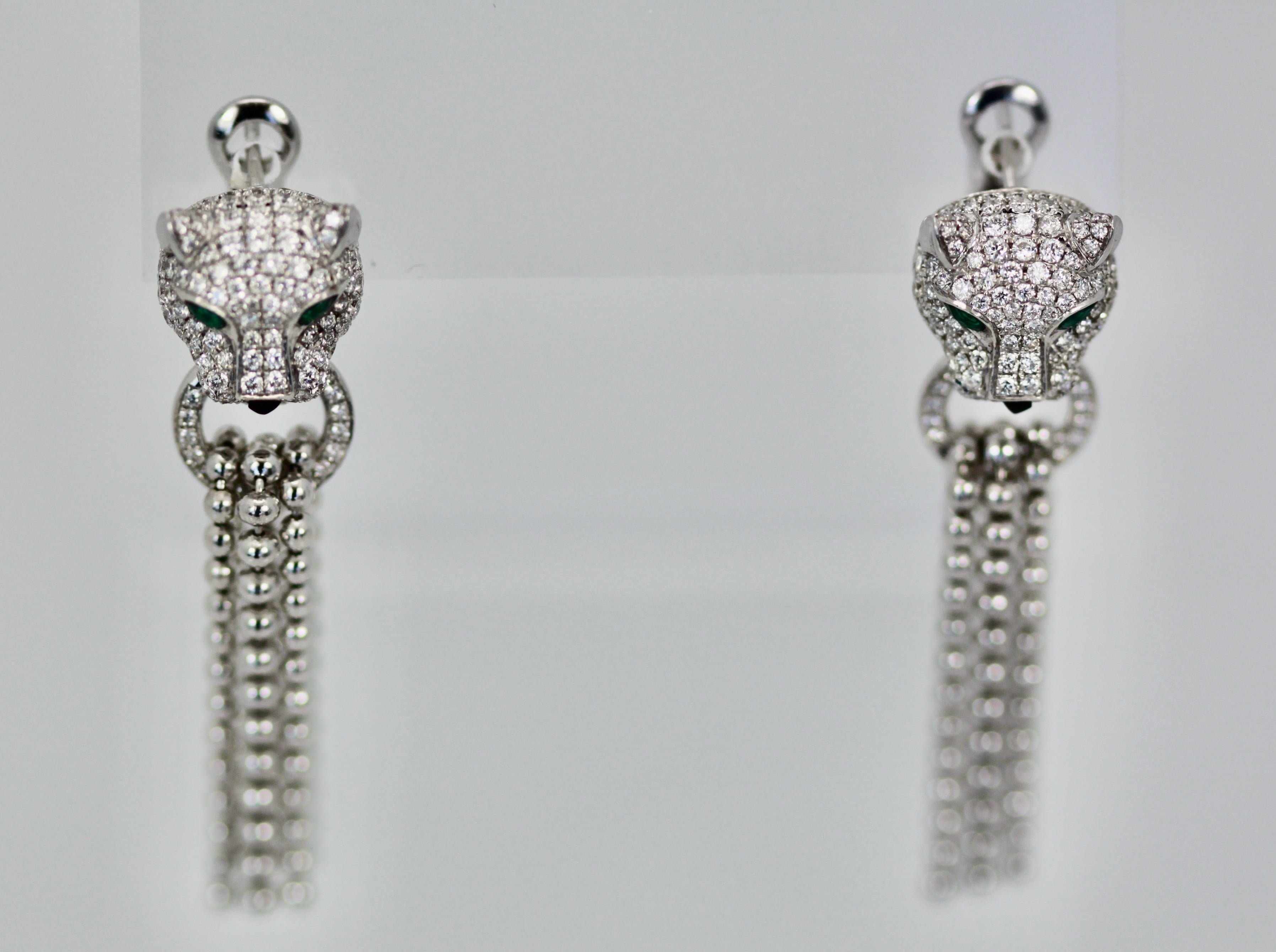 Cartier Panther Diamond Earrings with Tassels In Excellent Condition In North Hollywood, CA