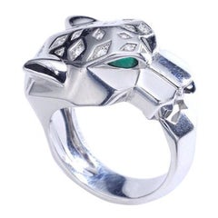 Cartier Panther Diamond Emerald Onyx White Gold Ring