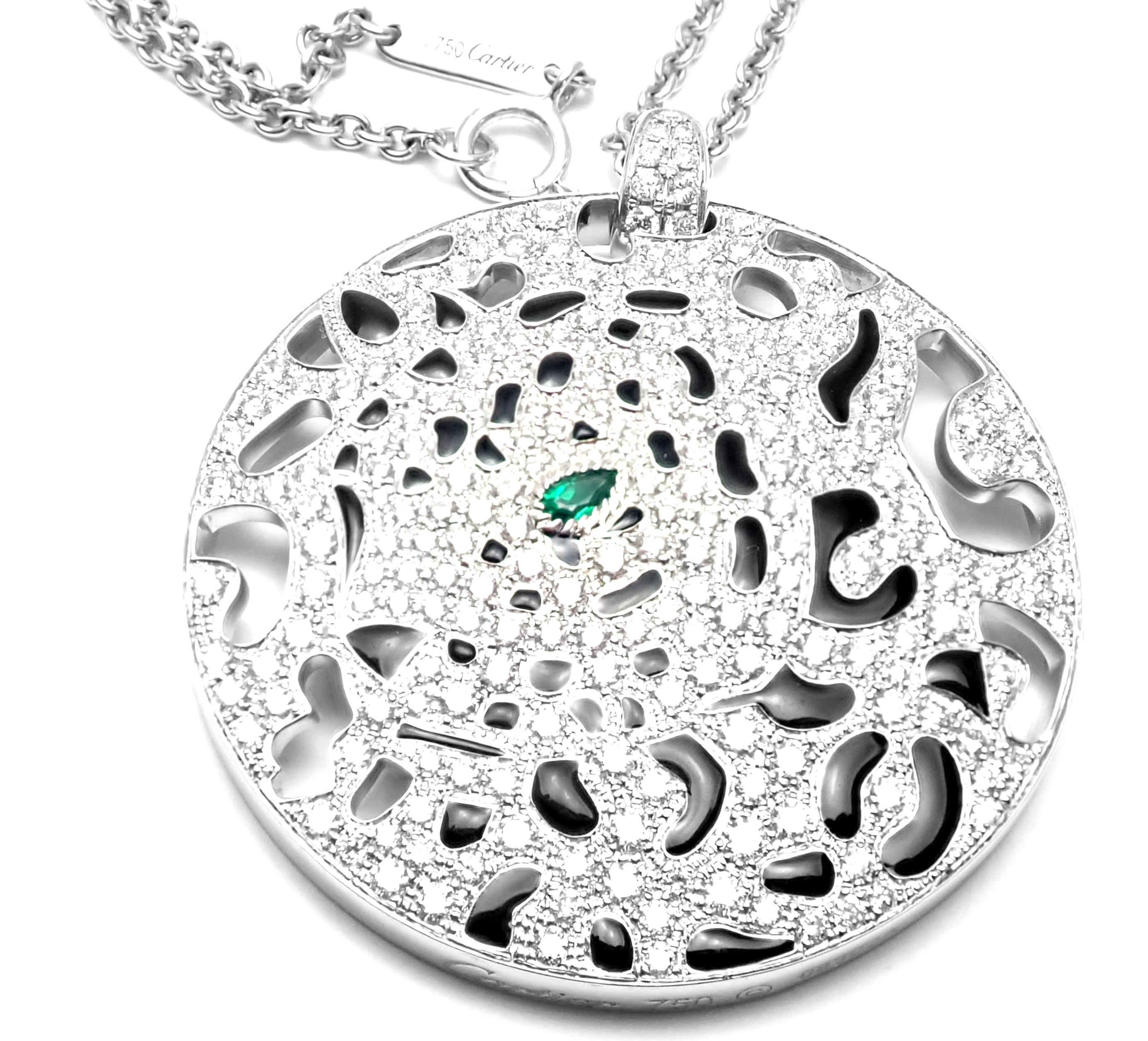 Cartier Panther Diamond Emerald White Gold Pendant Necklace 1