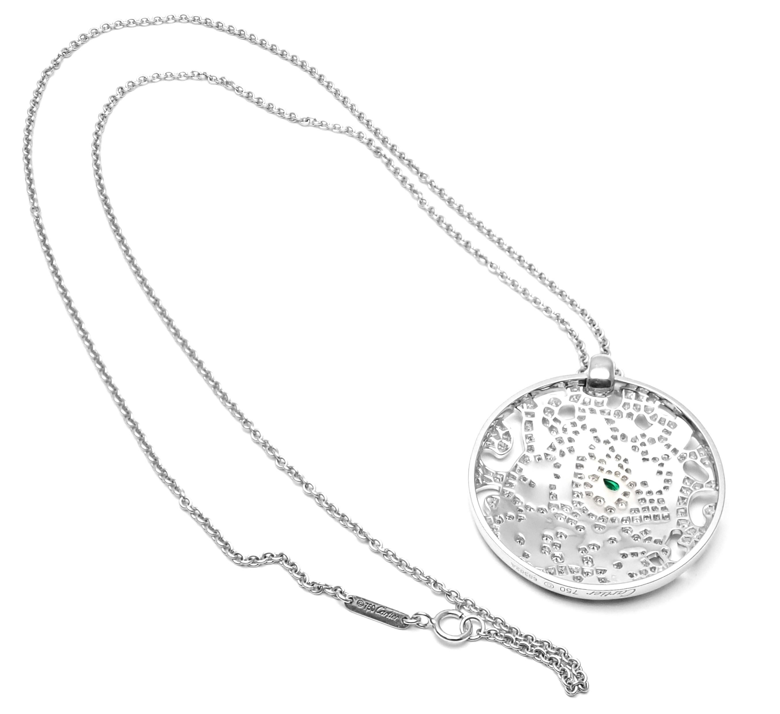 Cartier Panther Diamond Emerald White Gold Pendant Necklace 3