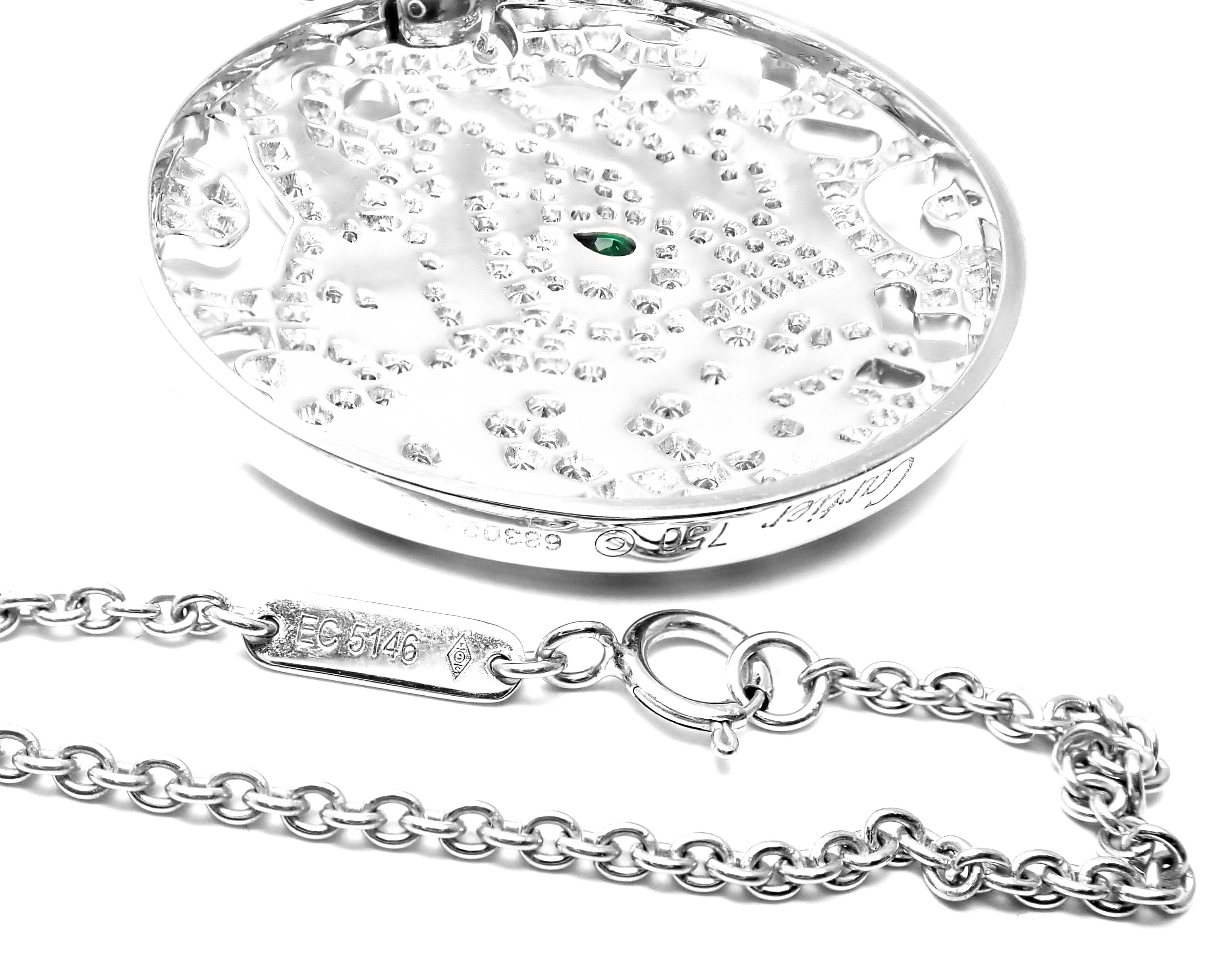 Cartier Panther Diamond Emerald White Gold Pendant Necklace 5