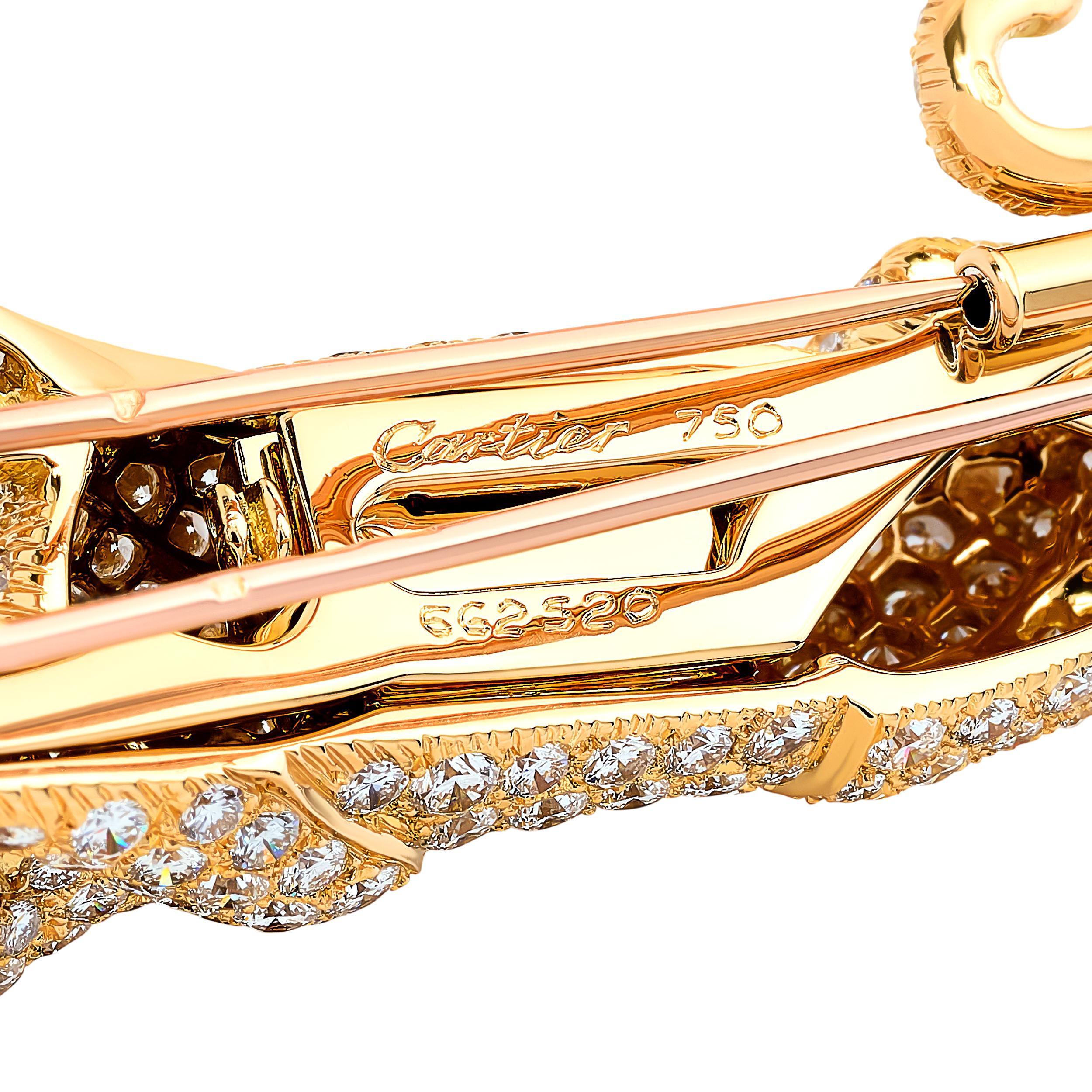 Round Cut Cartier Panther Diamond Pin / Brooch in 18k Yellow Gold For Sale