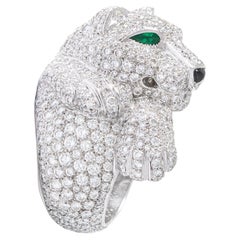 Cartier Panthere Panther Pave Diamond Emerald White Gold Ring