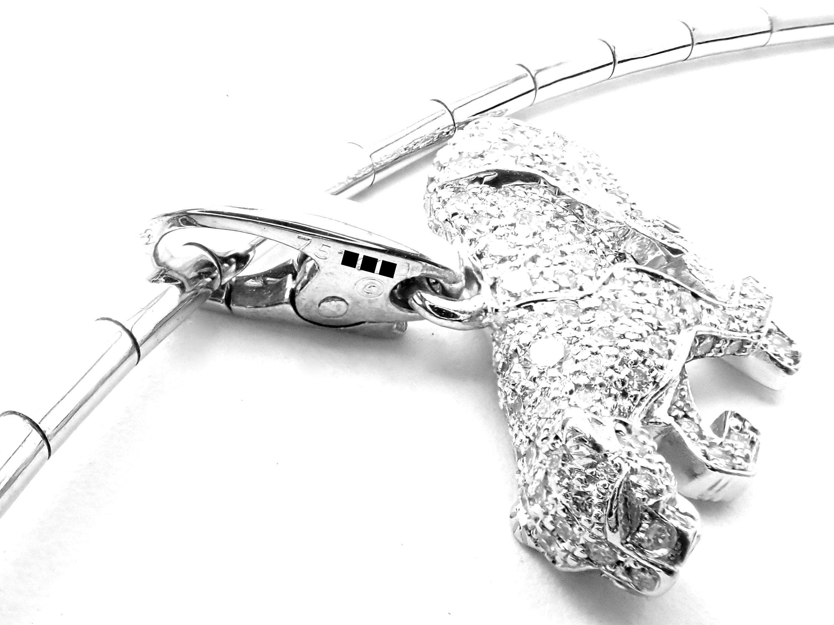 Brilliant Cut Cartier Panther Diamond White Gold Pendant Necklace