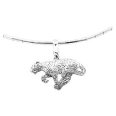 Retro Cartier Panther Diamond White Gold Pendant Necklace