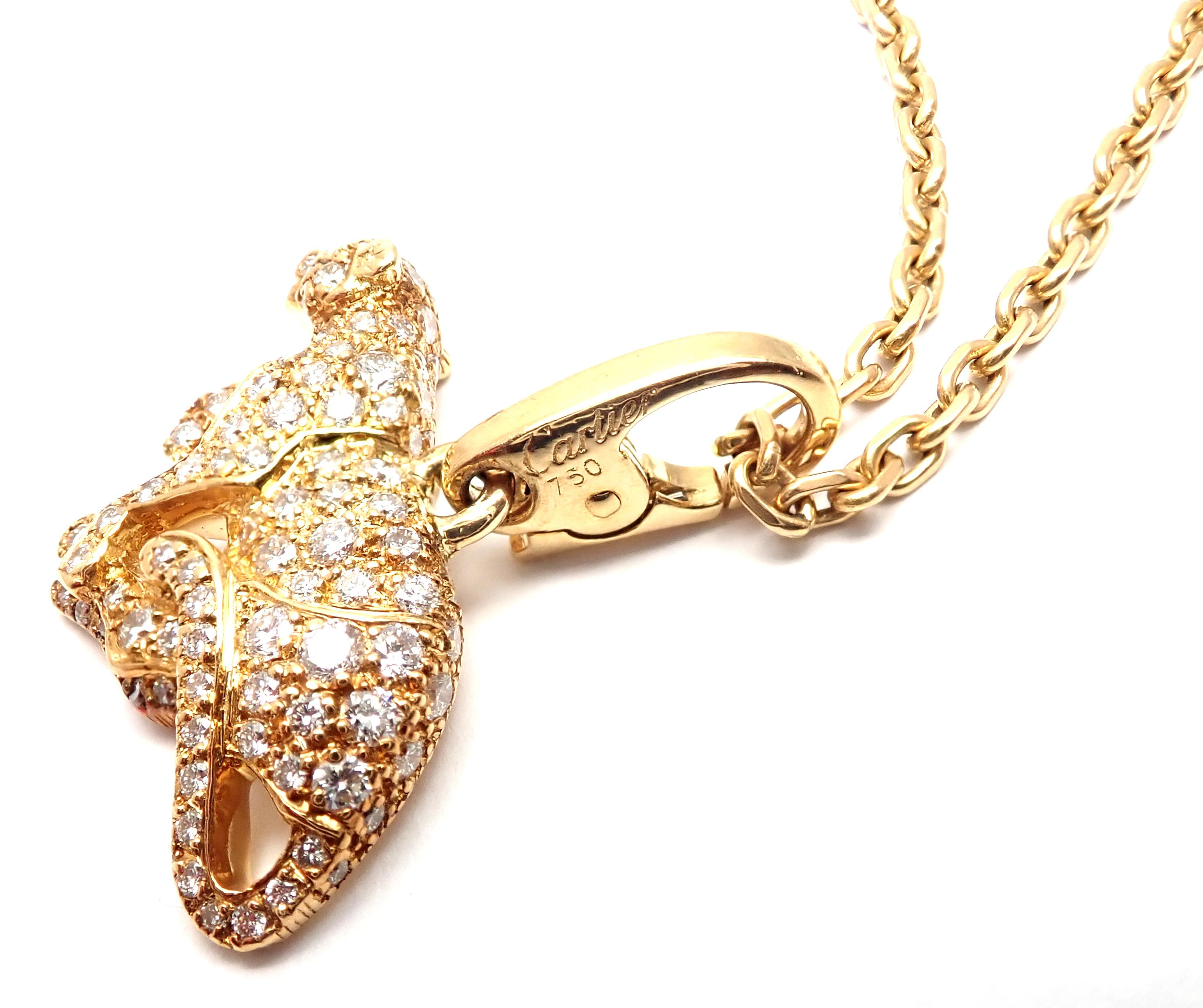 Women's or Men's Cartier Panther Diamond Yellow Gold Pendant Necklace