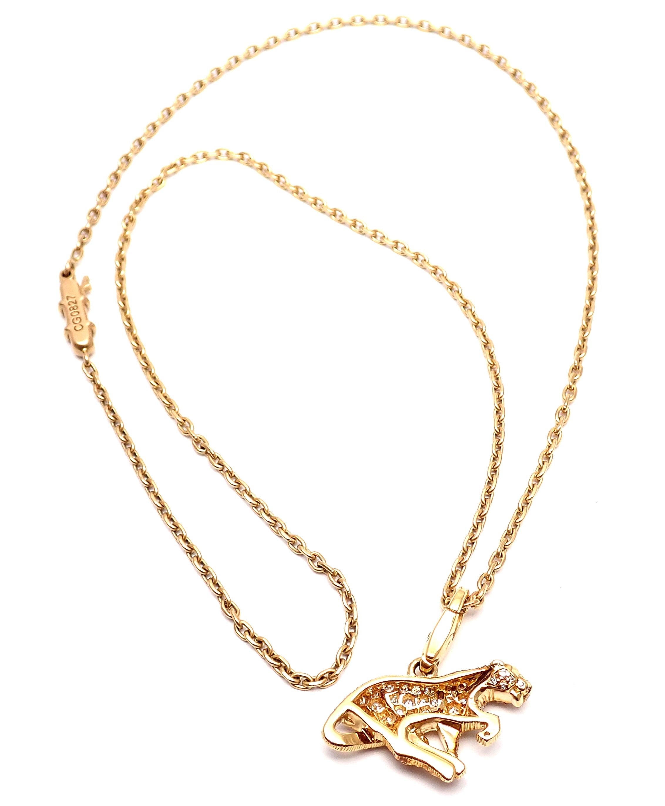 Cartier Panther Diamond Yellow Gold Pendant Necklace 4
