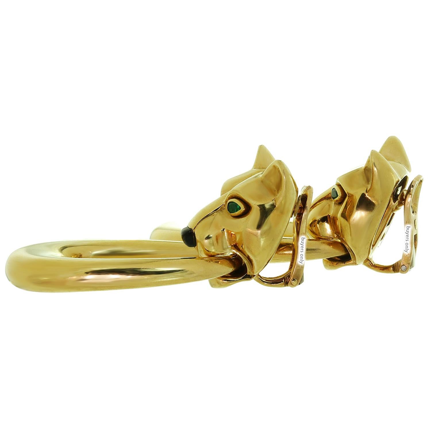 Cartier Panther Head Door Knocker Emerald Enamel Yellow Gold Clip-On Earrings 1