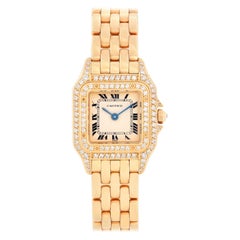 Vintage Cartier Panther Ladies 18 Karat Yellow Gold Diamond Watch