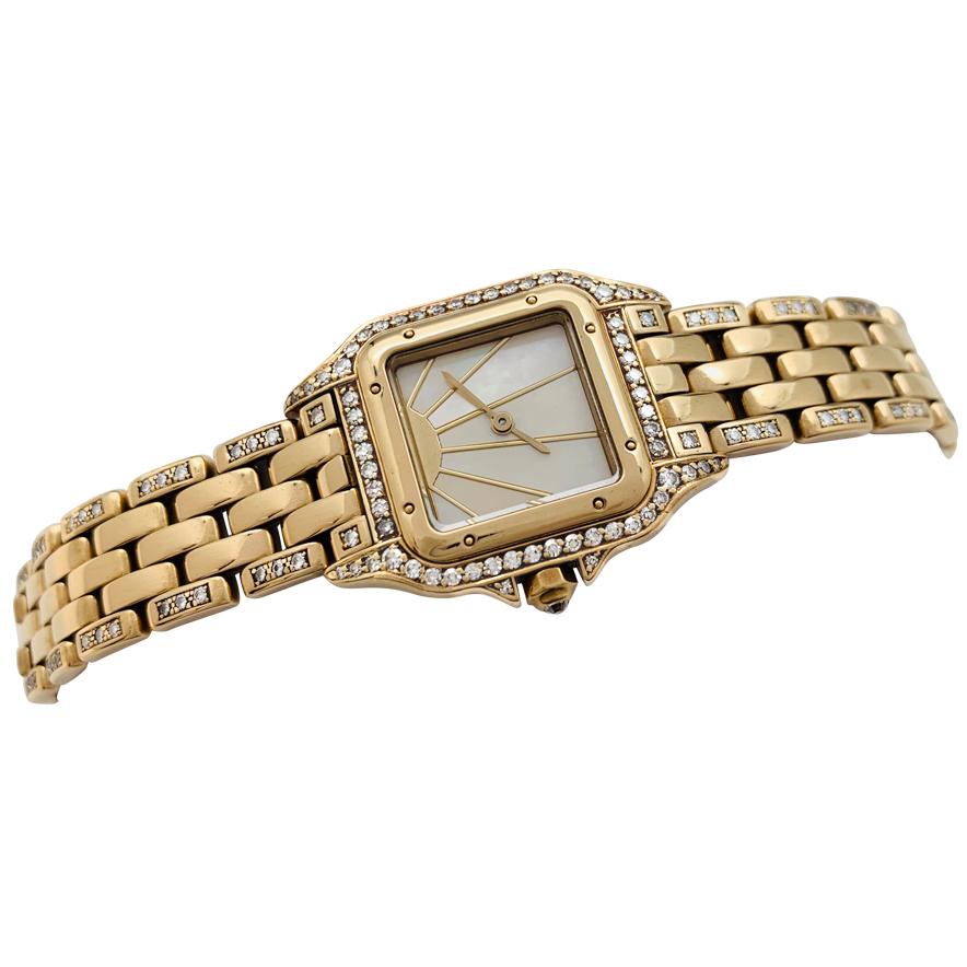Contemporary Cartier Panther Ladies 18 Karat Yellow Gold Watch Set with Diamonds