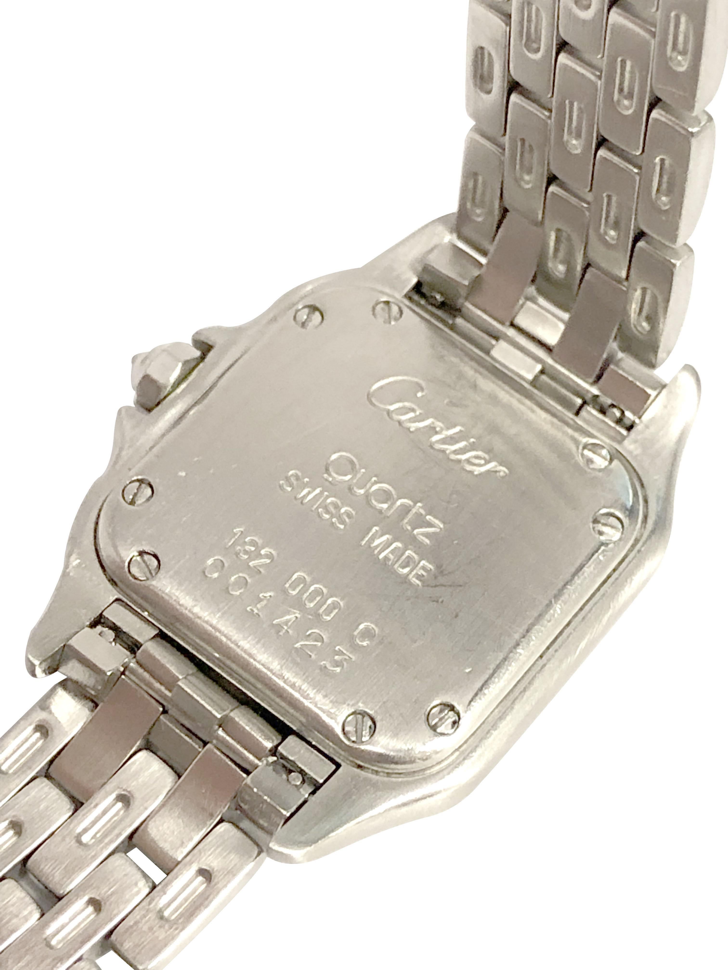 Cartier Panther Damen Quarz-Armbanduhr aus Stahl und Diamanten (Einfacher Schliff)