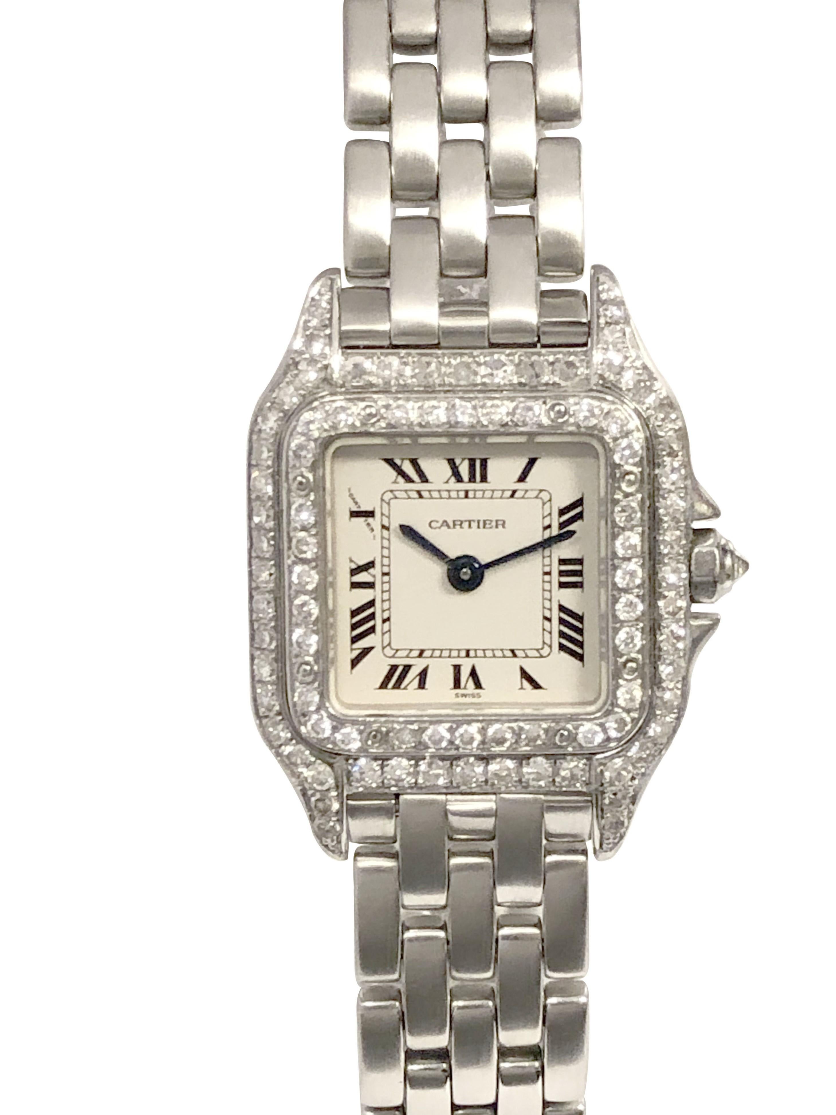 Cartier Panther Damen Quarz-Armbanduhr aus Stahl und Diamanten im Zustand „Hervorragend“ in Chicago, IL