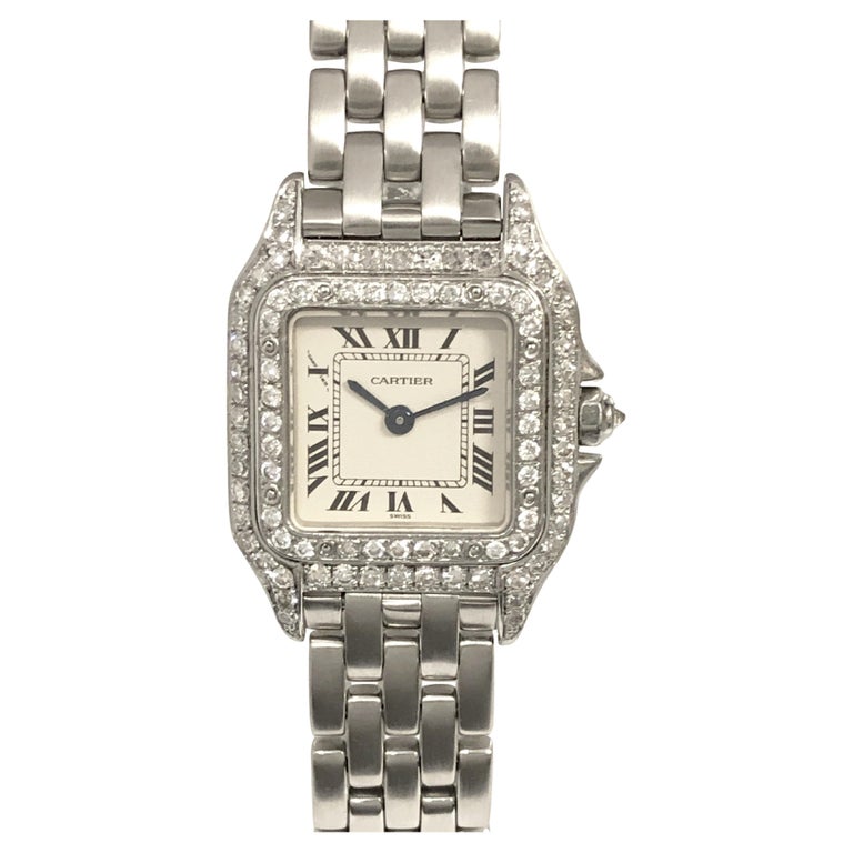 Cartier Panther Ladies Steel and Diamonds Quartz Wrist Watch at 1stDibs