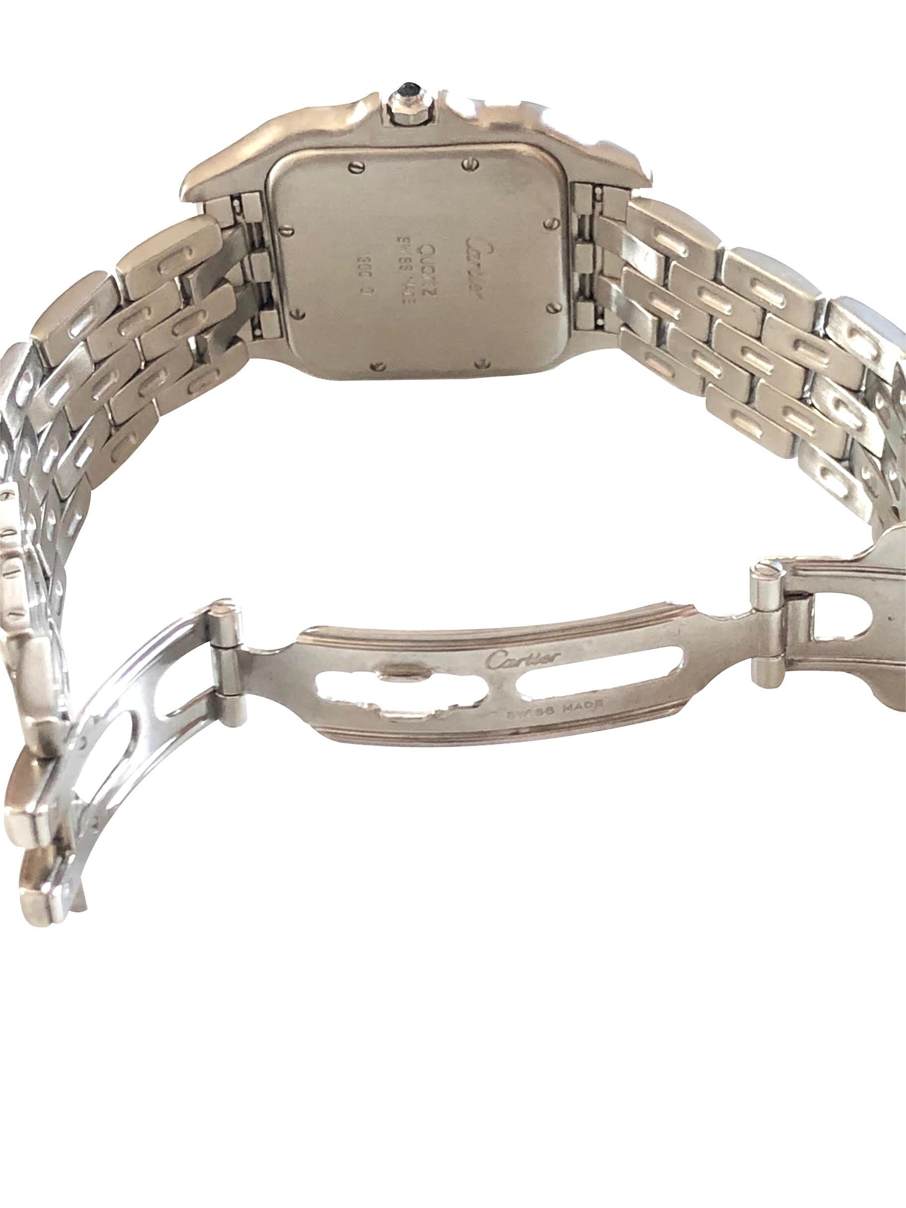 Women's or Men's Cartier Panther Large Steel Quartz Wristwatch with Calendar