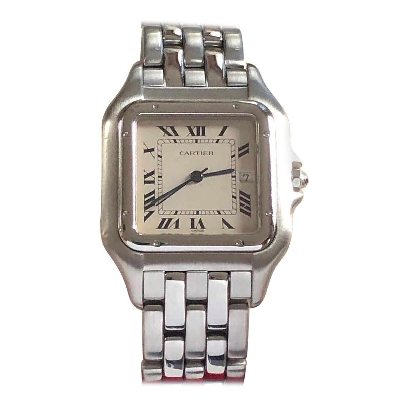 Cartier Panther Large Steel Quartz Wristwatch with Calendar