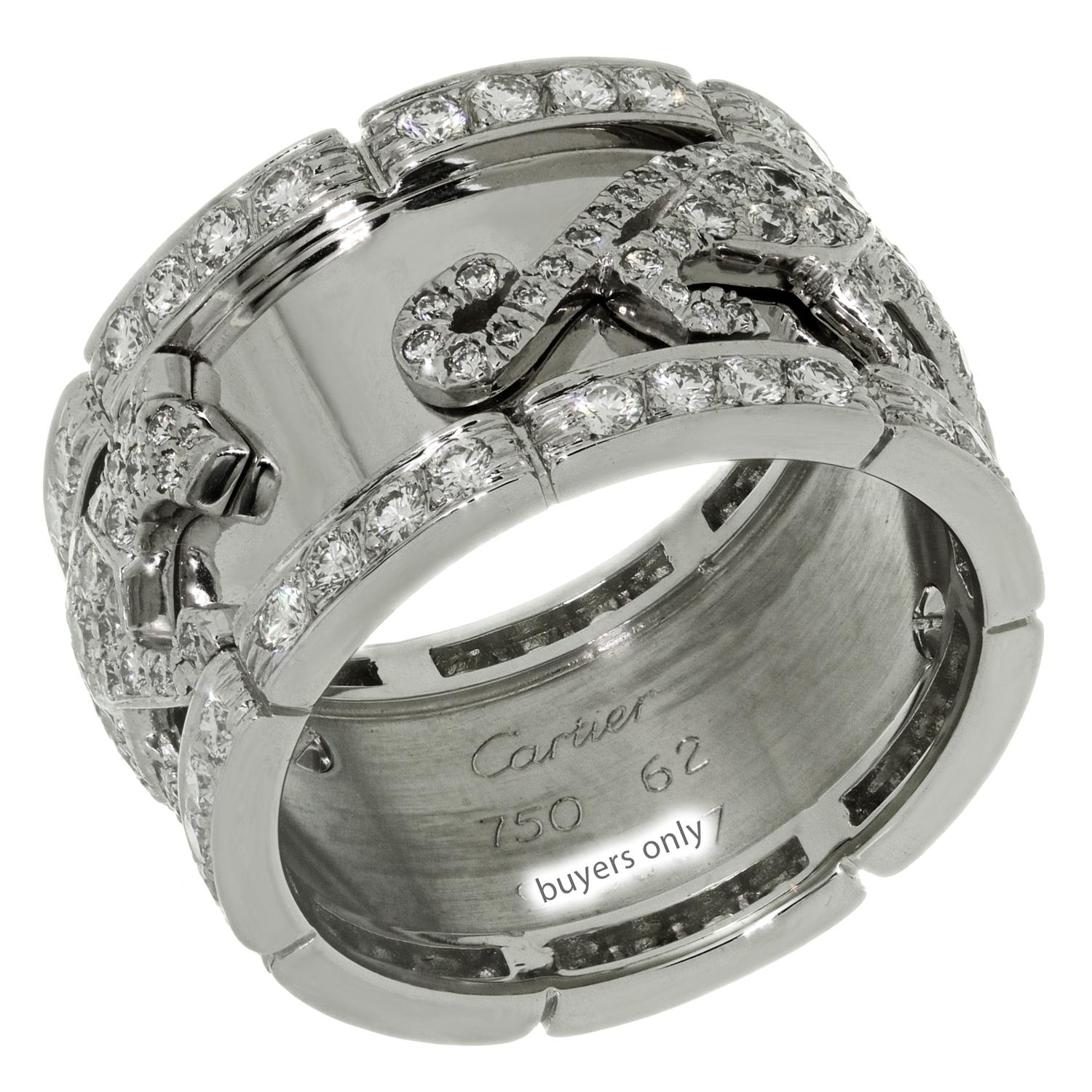 Brilliant Cut Cartier Panther Mahango Diamond White Gold Band Ring. Sz. 62 For Sale