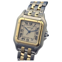 Cartier Panther Mid Size 2 Row Gold and Steel Quartz Wrist Watch