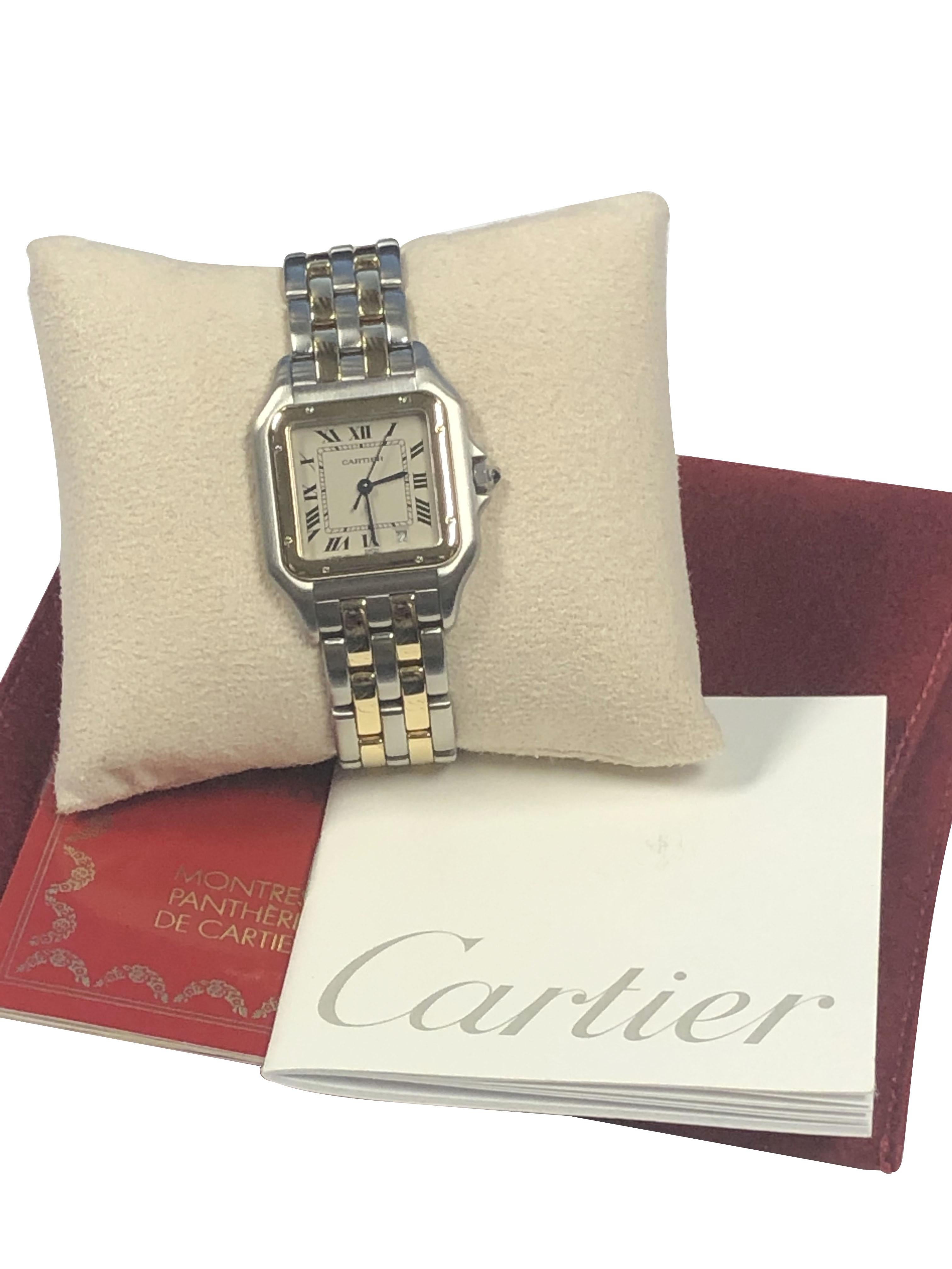 Women's or Men's Cartier Panther Mid Size Gold and Steel Quartz Wrist Watch