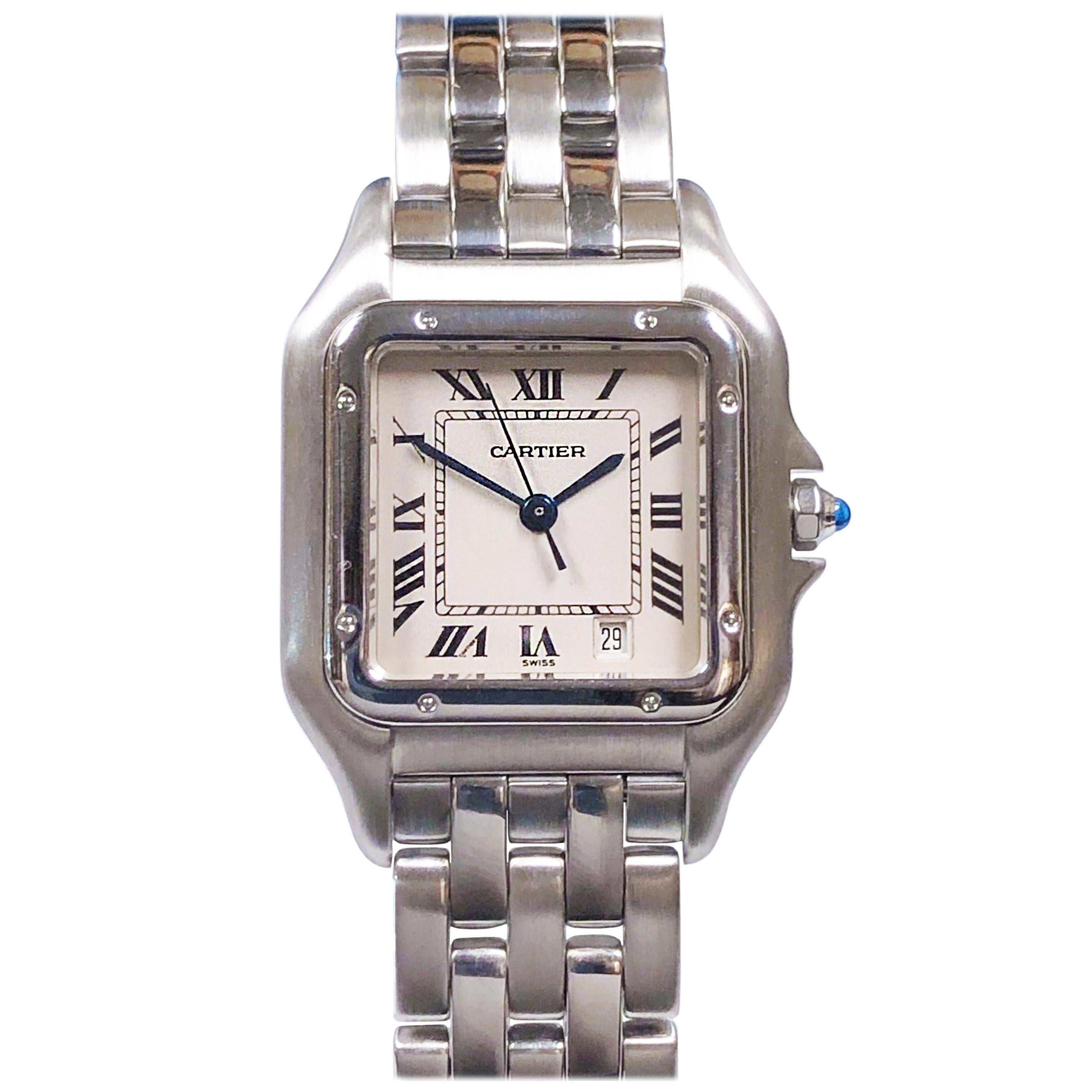 Cartier Panther Mid Size Stainless Steel Quartz Wrist Watch