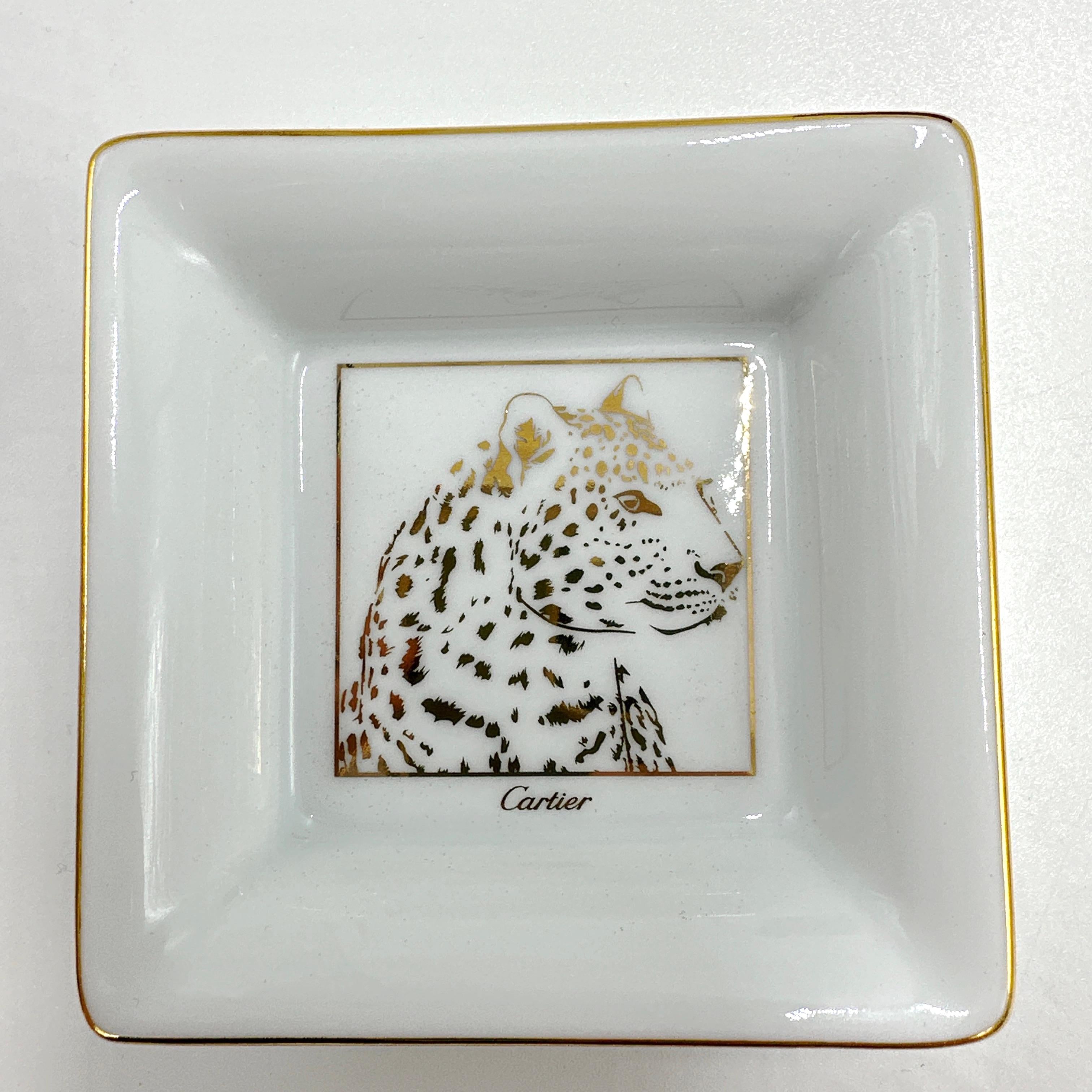 Contemporary CARTIER Panther Motif Porcelain Trinket Tray