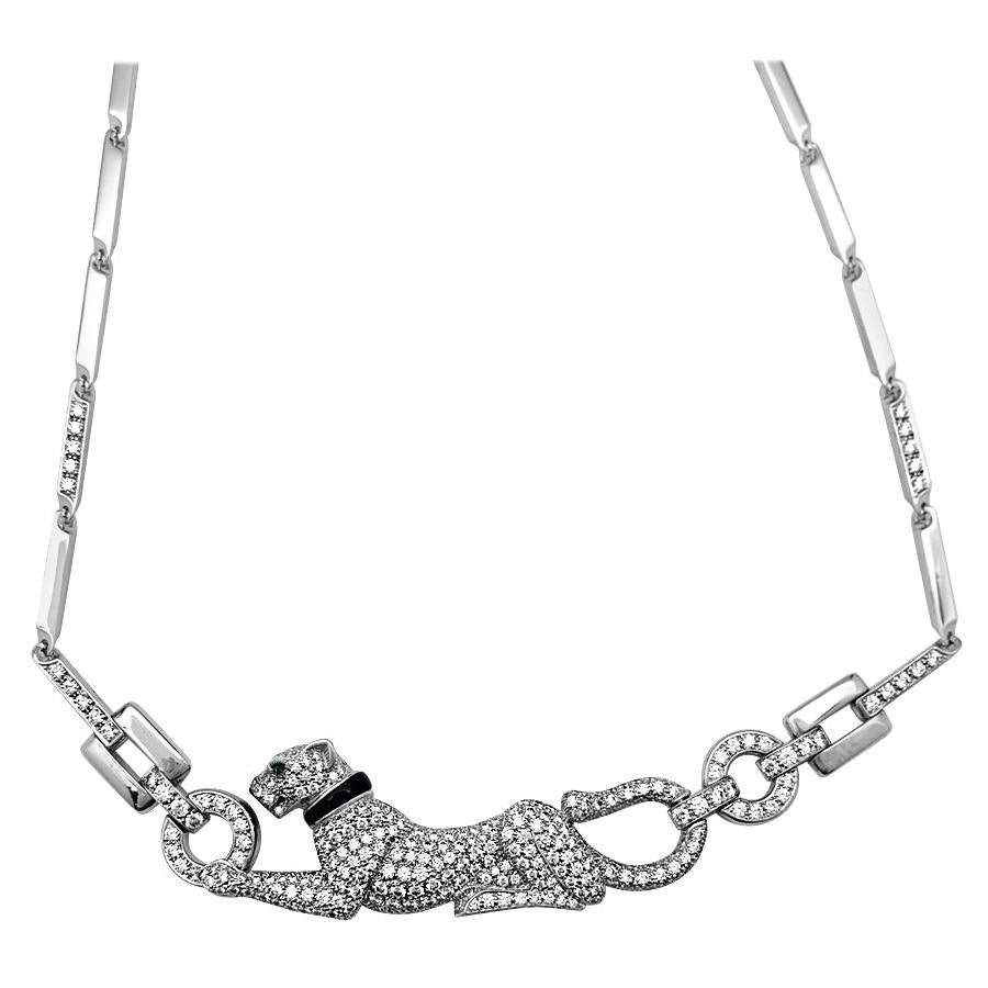 Cartier "Panther" Necklace, White Gold with Diamonds, Emerald and Onyx