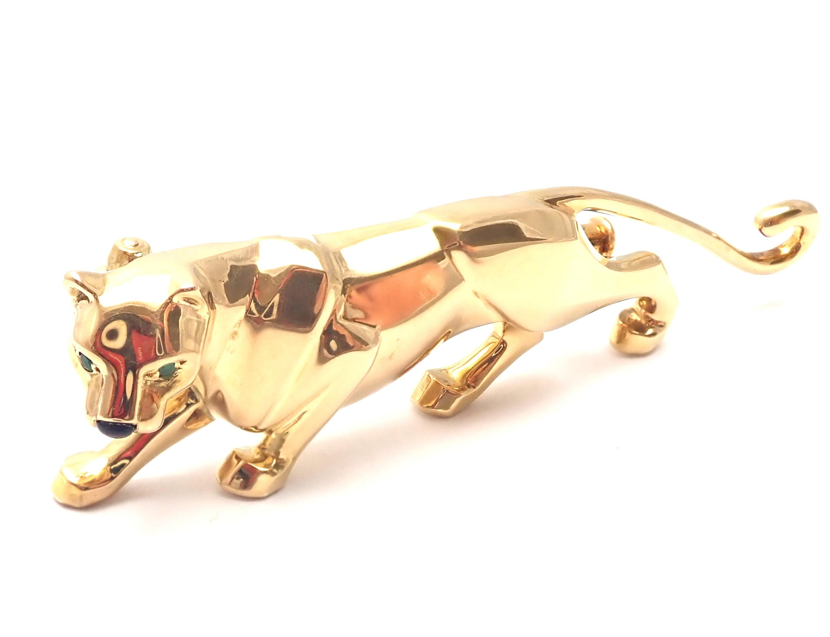 Women's or Men's Cartier Panther Onyx Emerald Yellow Gold Pin Brooch
