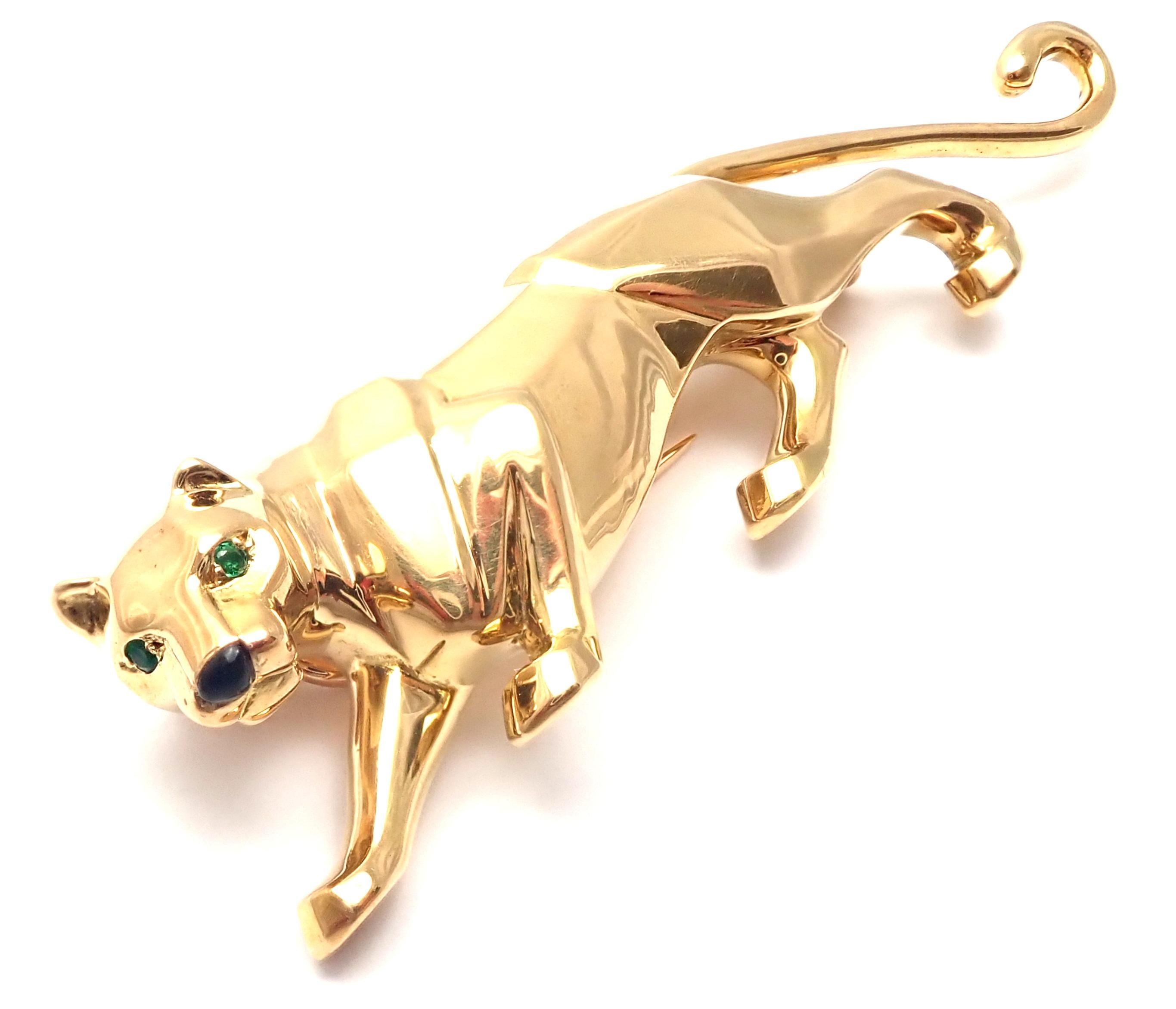 Cartier Panther Onyx Emerald Yellow Gold Pin Brooch 1