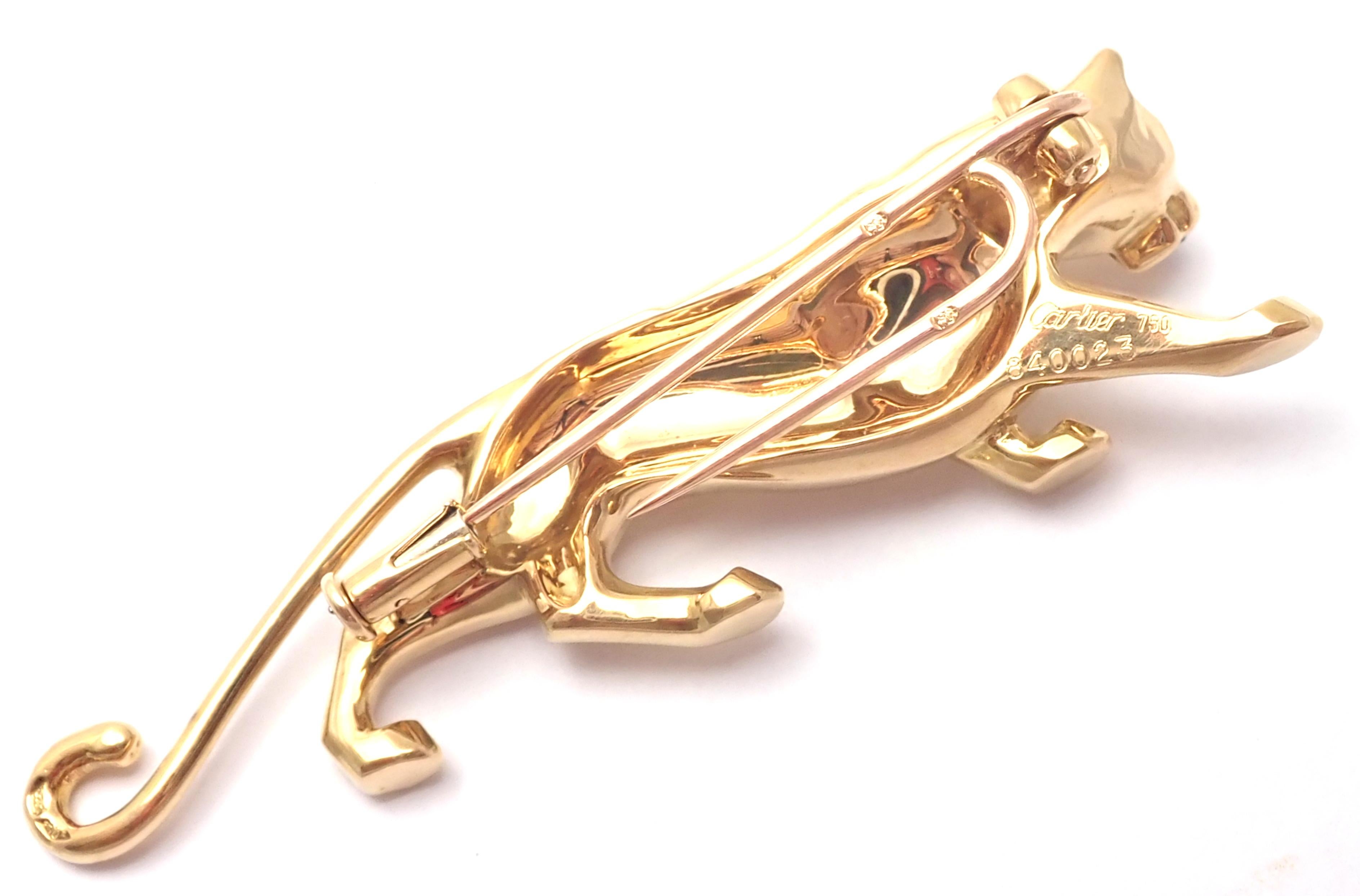 Cartier Panther Onyx Emerald Yellow Gold Pin Brooch 3