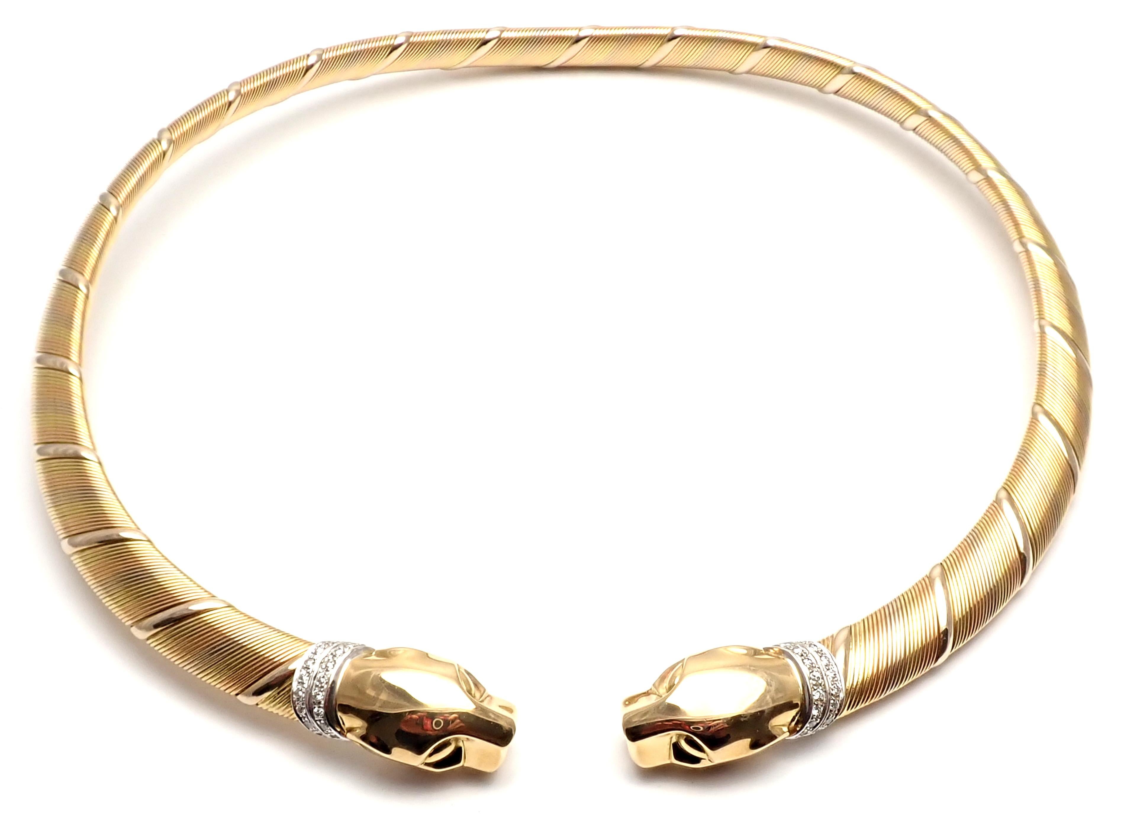 18k Tri-Color (Yellow, White, Rose) Gold Diamond Panther Necklace by Cartier. Part of Cartier's famous 