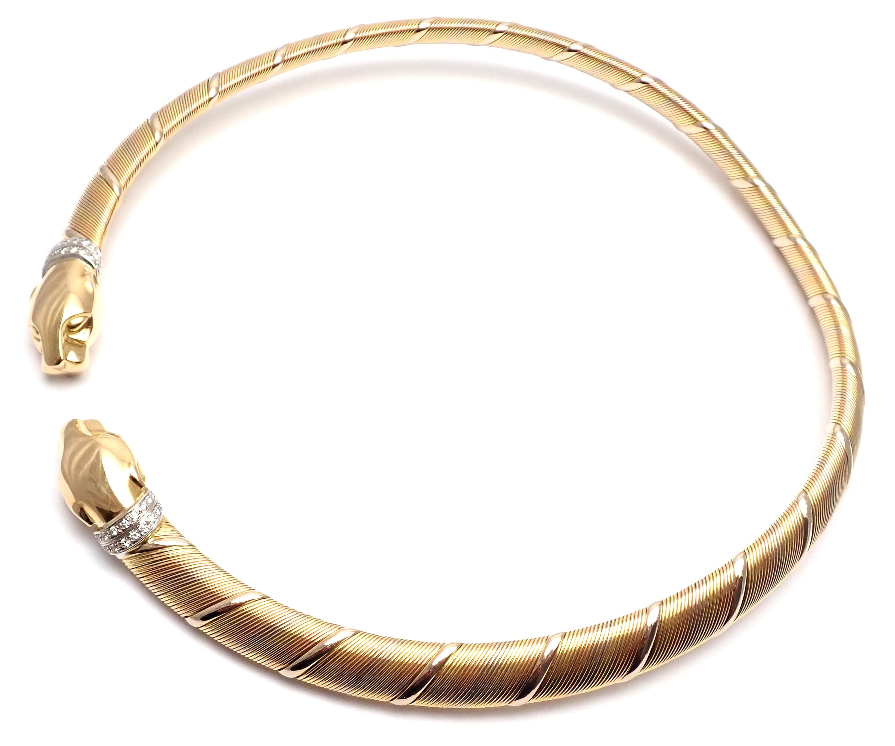 Cartier Panther Panthere Diamond Collar Choker Tri-Color Gold Necklace 3