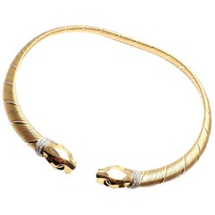 Cartier Panther Panthere Diamond Collar Choker Tri-Color Gold Necklace