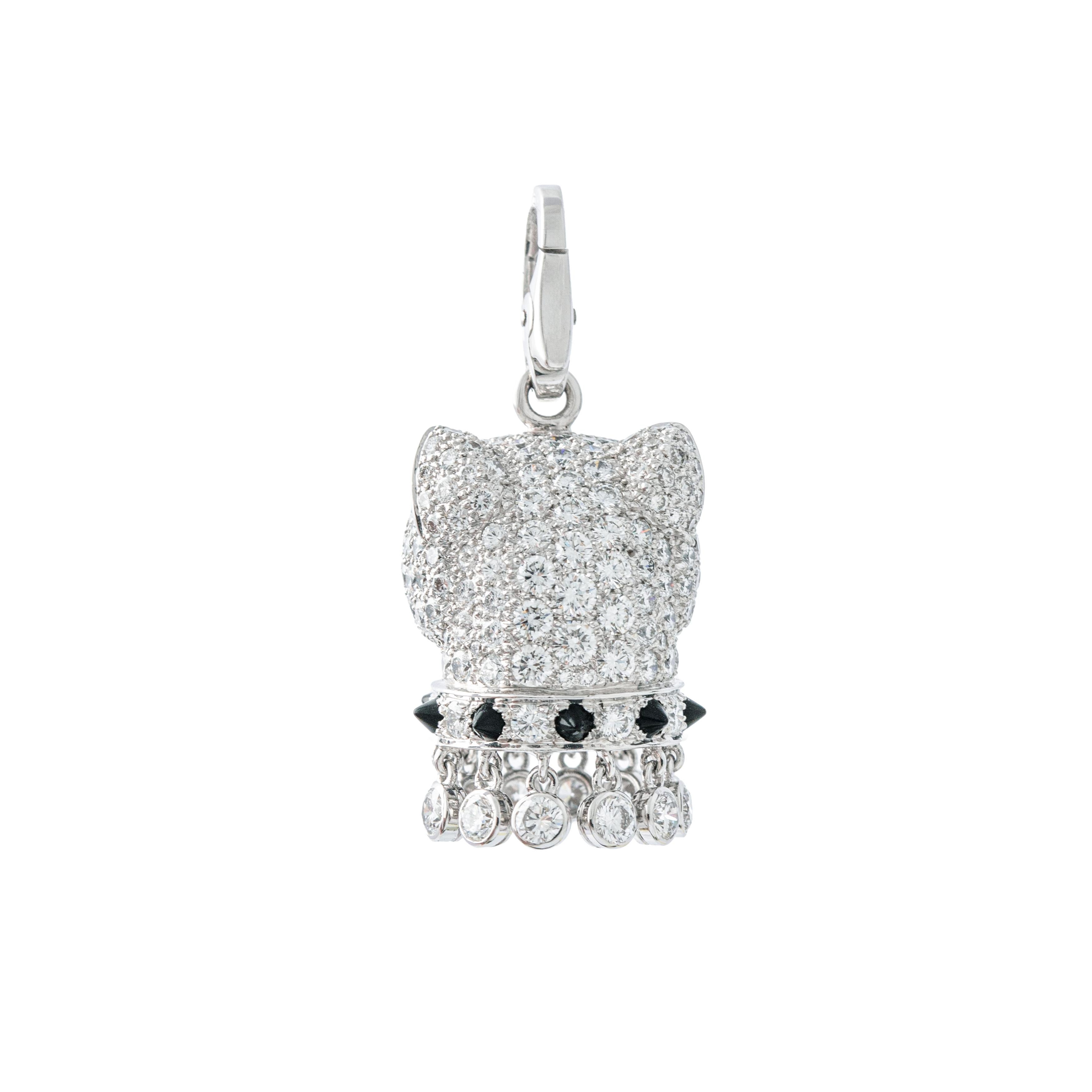 Cartier Halskette mit Anhänger, Panther Diamant Smaragd Onyx Weißgold 18K Charm im Angebot 2