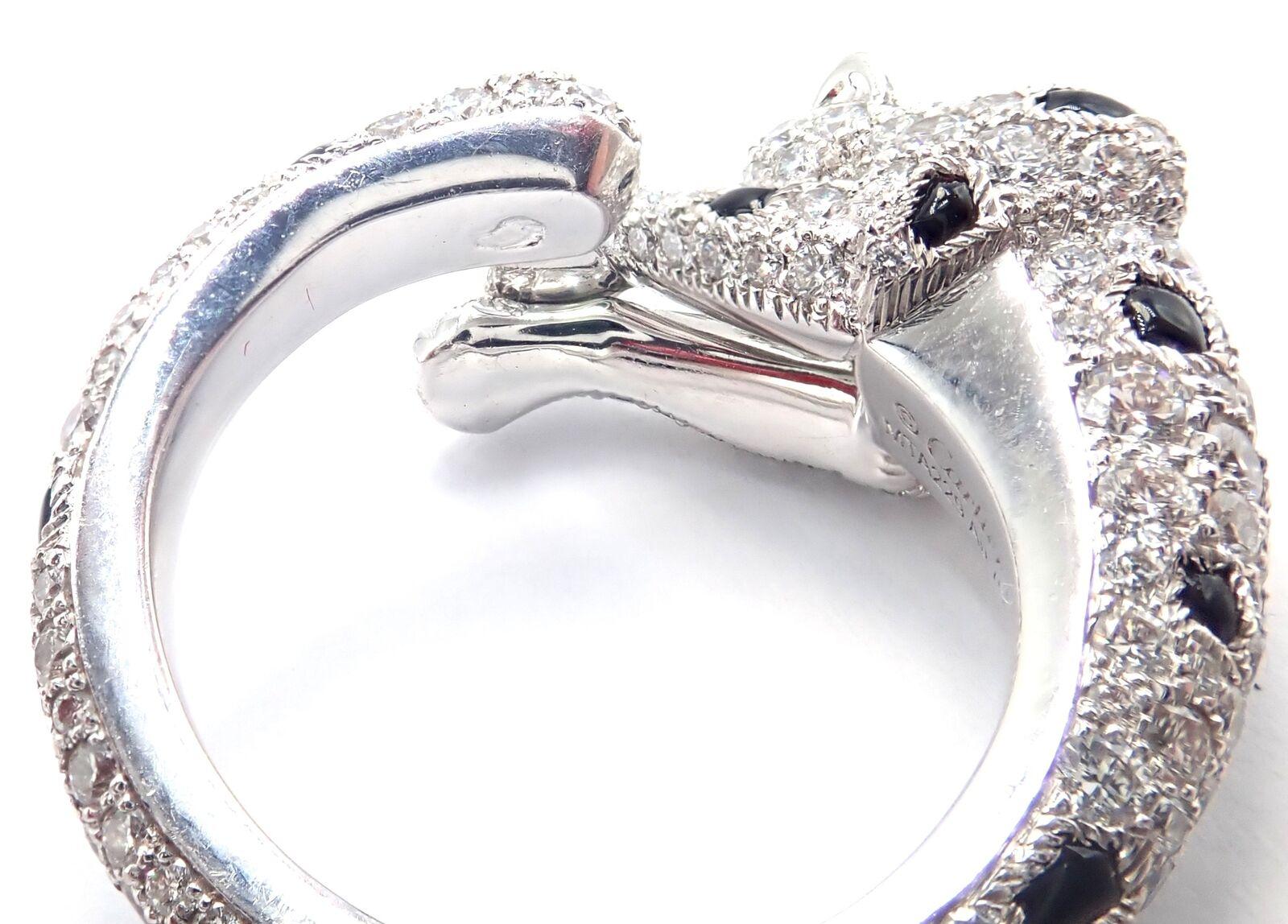 Cartier Weißgoldring, Panther Panthere Diamant Smaragd Onyx Weißgold im Angebot 6