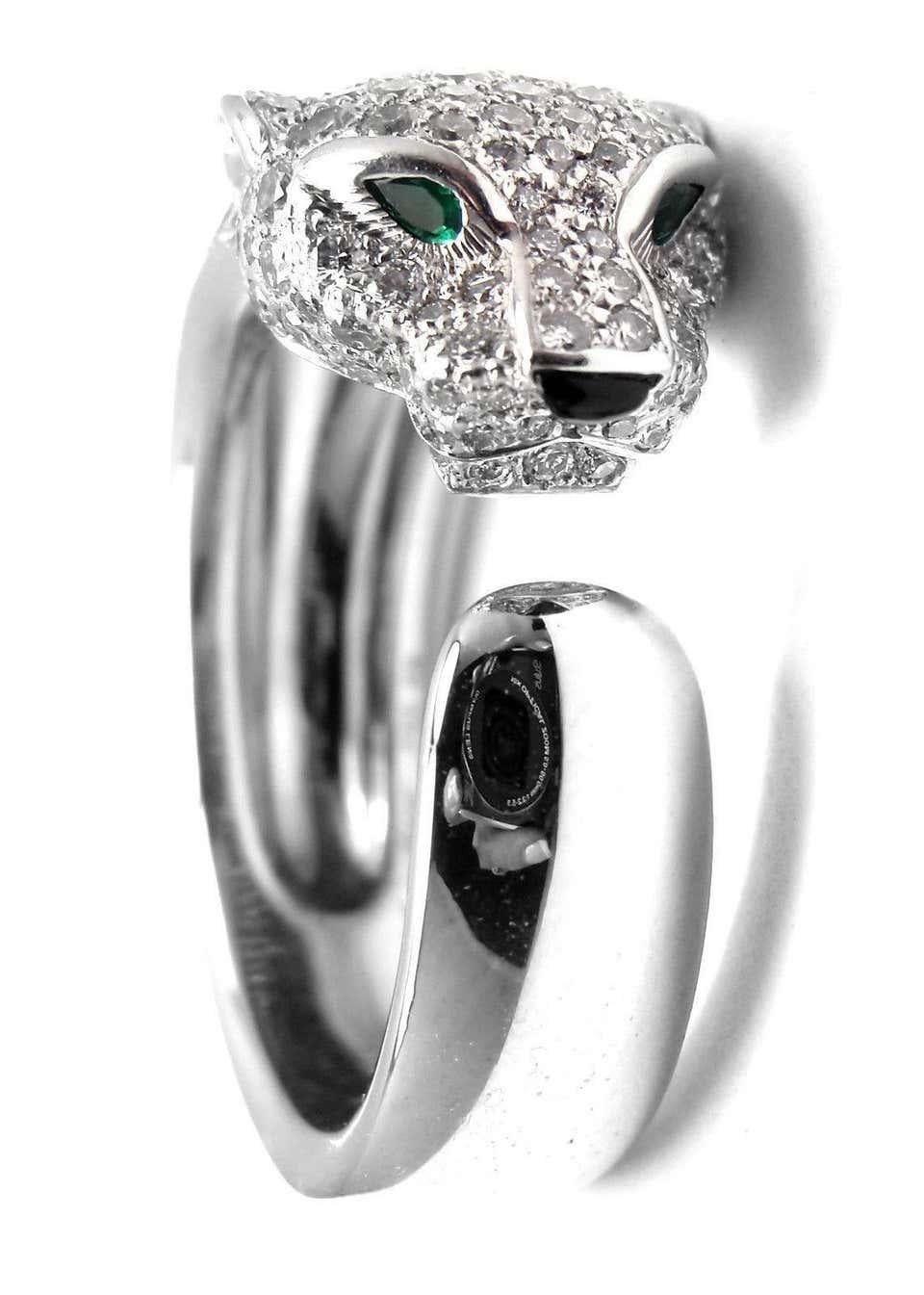 Cartier Panther Panthere Diamant Smaragd Onyx Weißgold Band Ring (Brillantschliff)