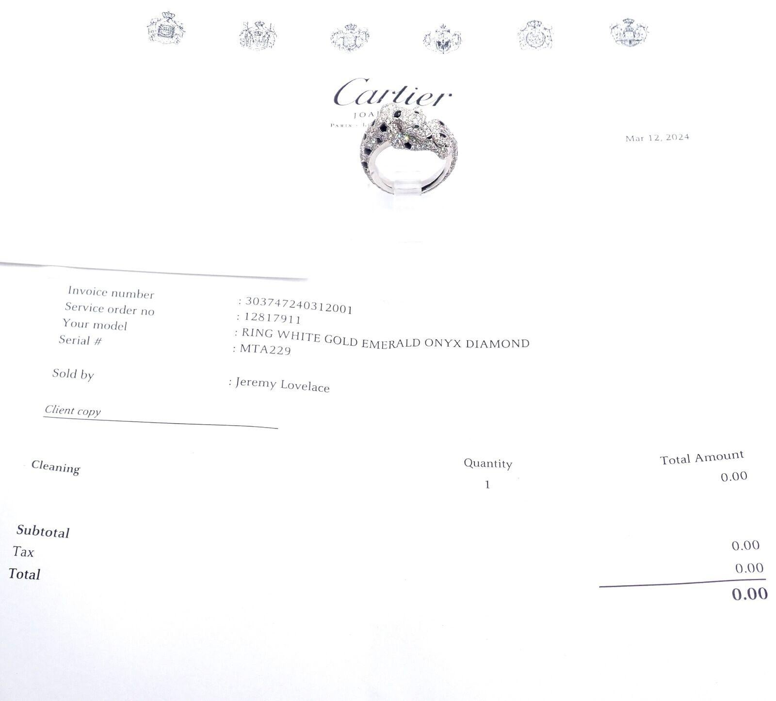 Cartier Weißgoldring, Panther Panthere Diamant Smaragd Onyx Weißgold für Damen oder Herren im Angebot