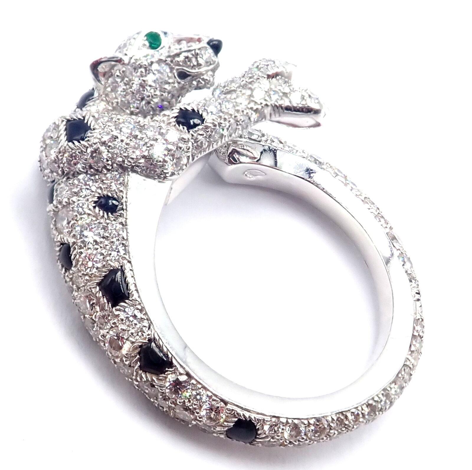 Cartier Weißgoldring, Panther Panthere Diamant Smaragd Onyx Weißgold im Angebot 1