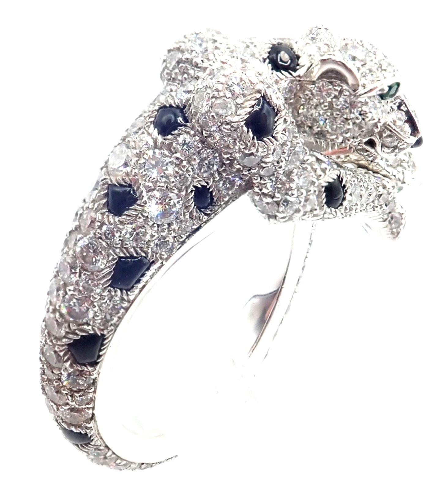 Cartier Weißgoldring, Panther Panthere Diamant Smaragd Onyx Weißgold im Angebot 4