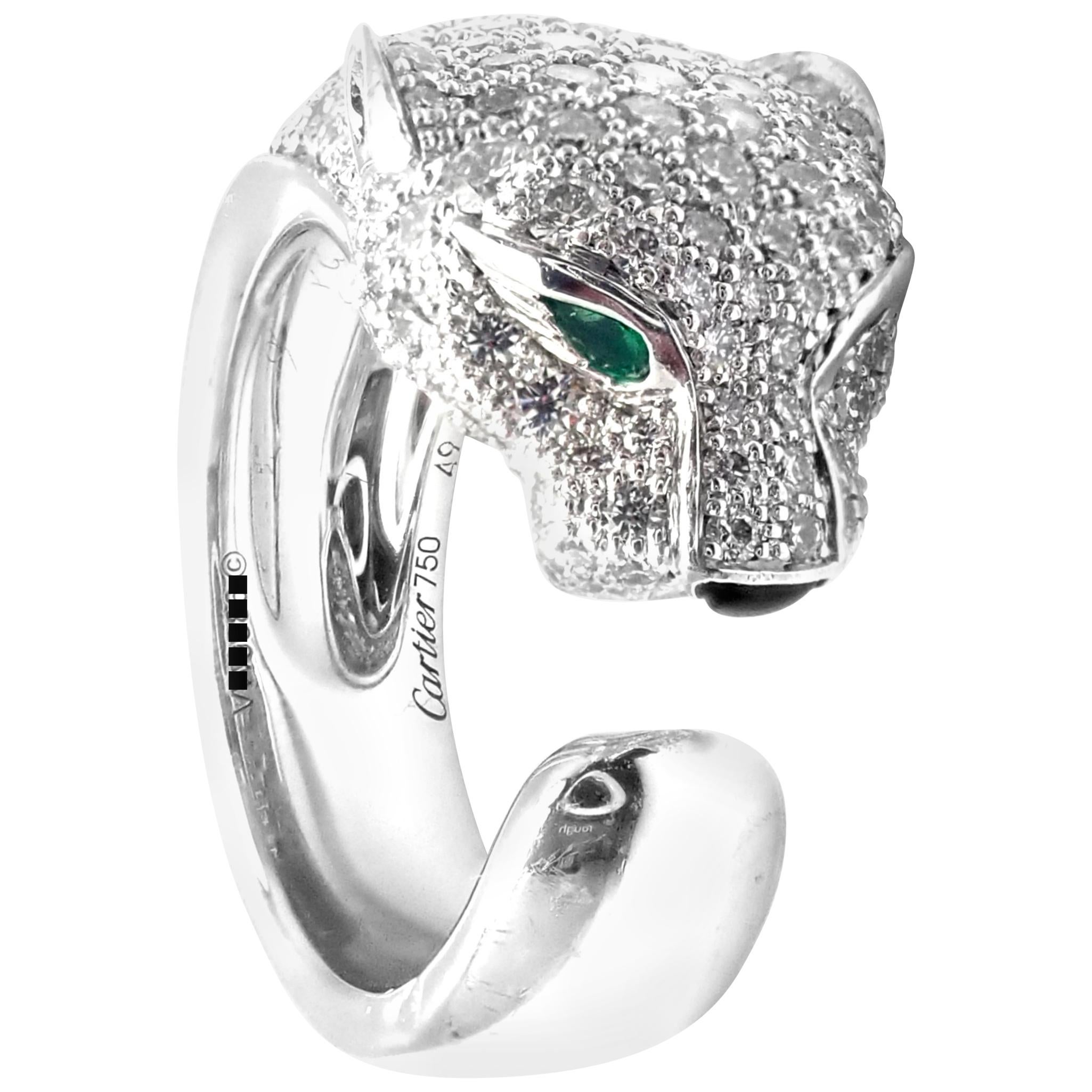 heelal Verbazingwekkend Talloos Cartier Panther Panthere Diamond Emerald Onyx White Gold Band Ring at  1stDibs