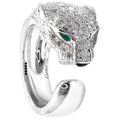 Cartier Panther Panthere Diamond Emerald Onyx White Gold Band Ring